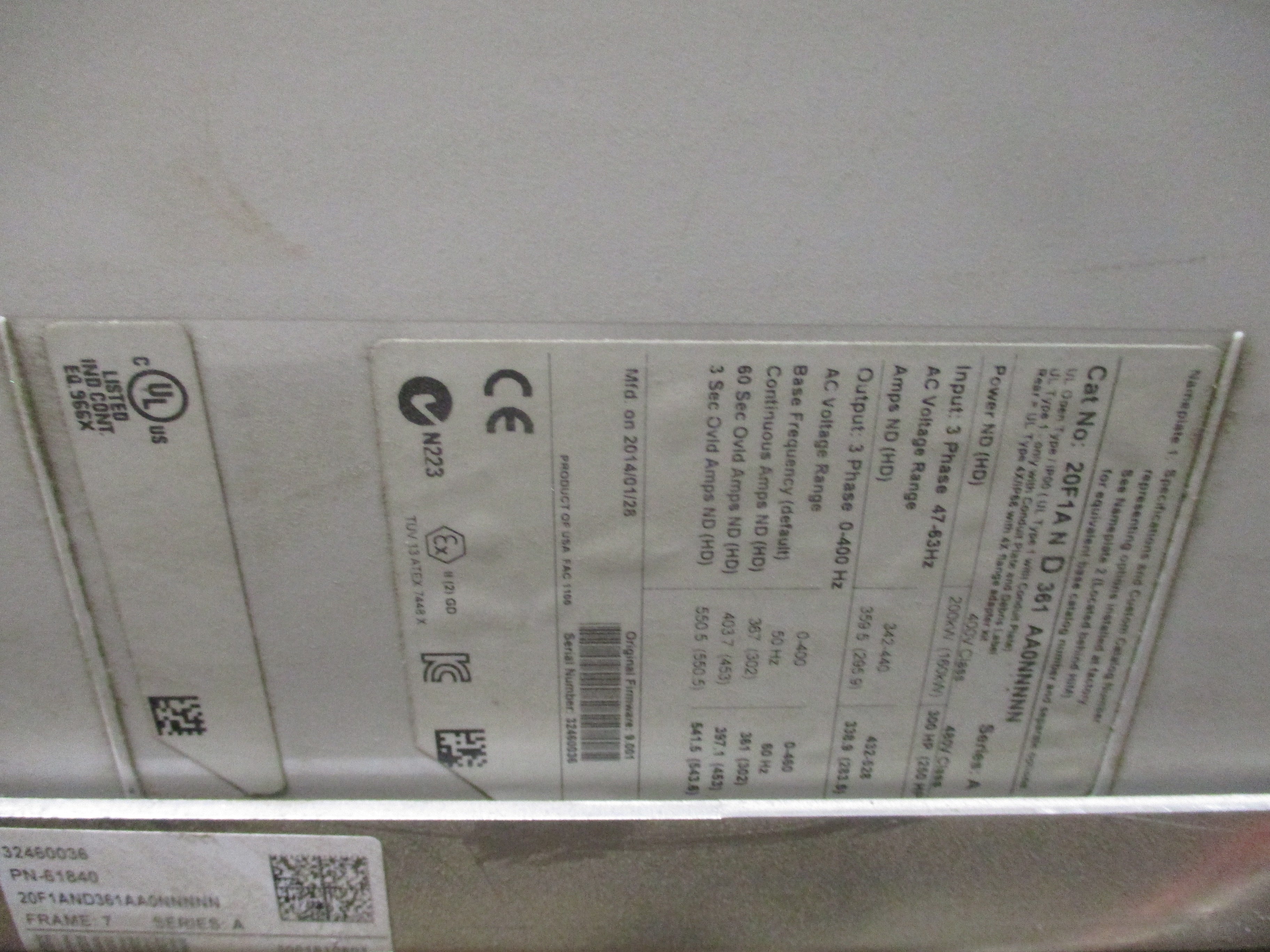 Allen-Bradley PowerFlex 753 AC Drive 20F1AND361AA0NNNNN 300HP 3Ph Input: 47-63Hz 342-440VAC Output: 0-400Hz 0-400VAC W/Keypad Used