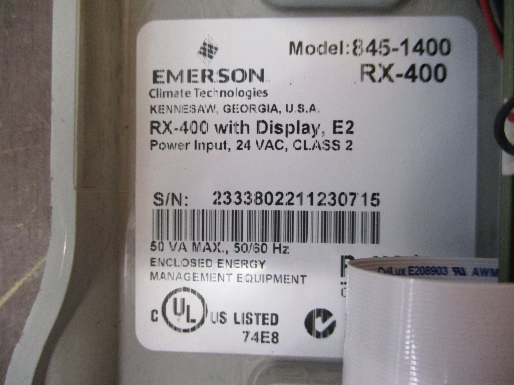 Emerson RX-400 Refrigeration Controller 845-1400 w/ Display 24VAC 50/60Hz Used