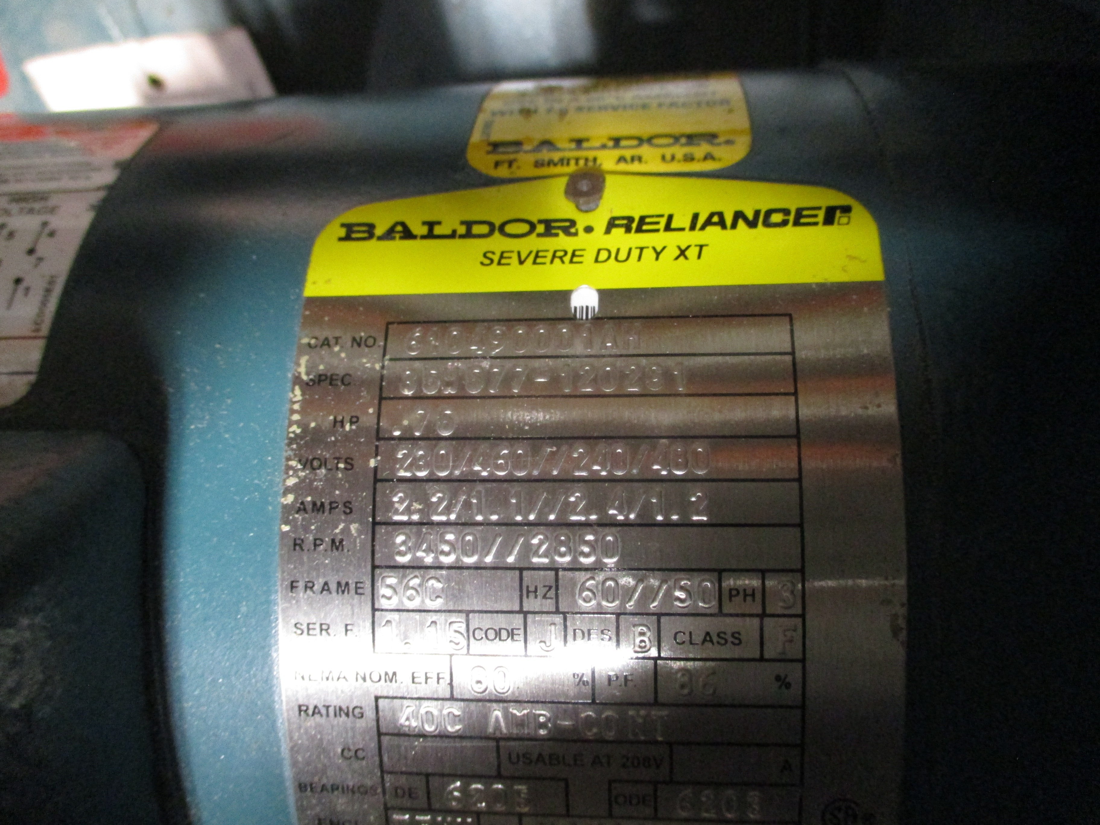 Baldor Reliance DC Motor Forced Ventilation 610490001AH .75HP 230-460 / 240-480