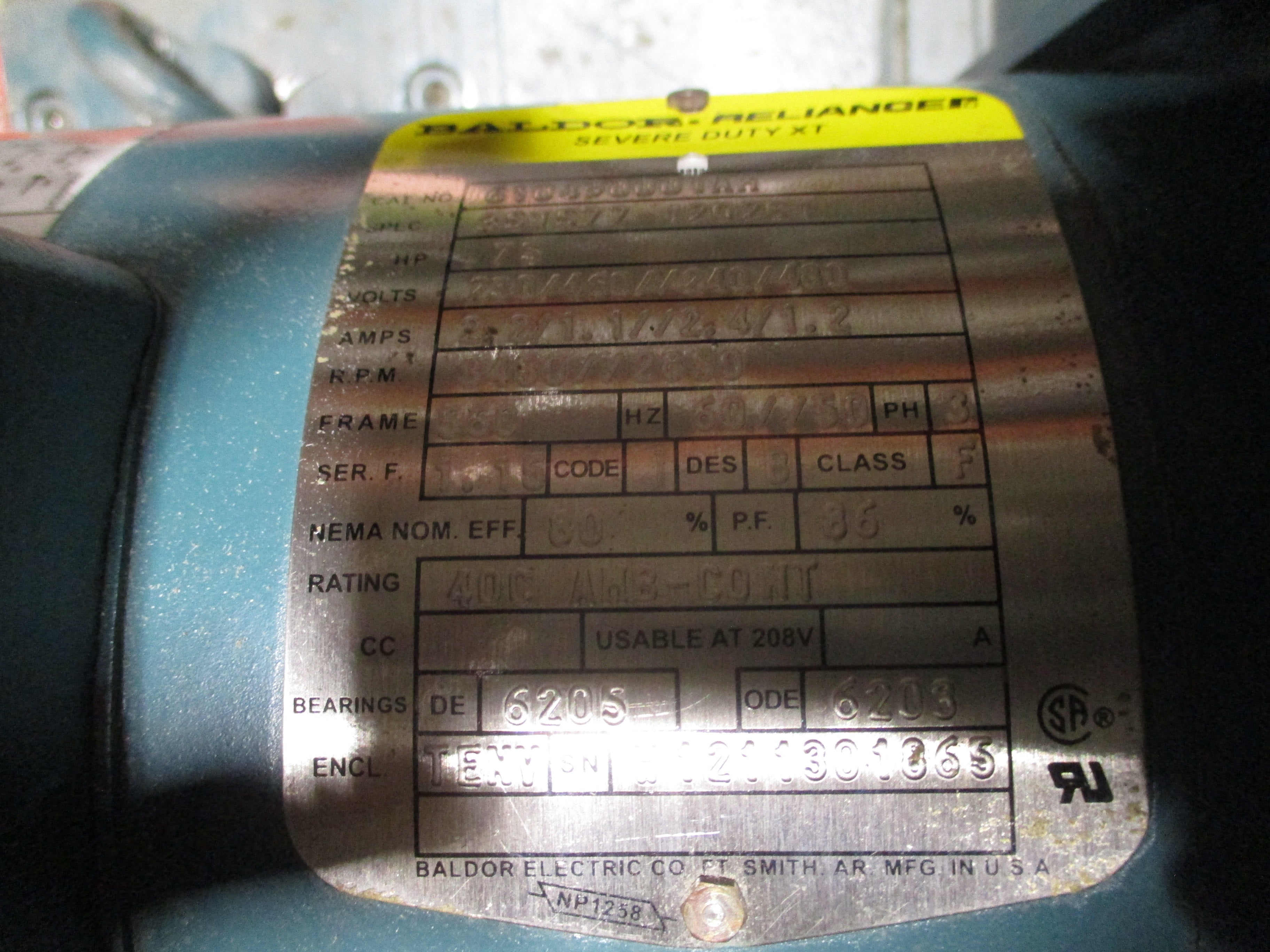 Baldor Reliance DC Motor Forced Ventilation 610490001AH .75HP 230-460 / 240-480