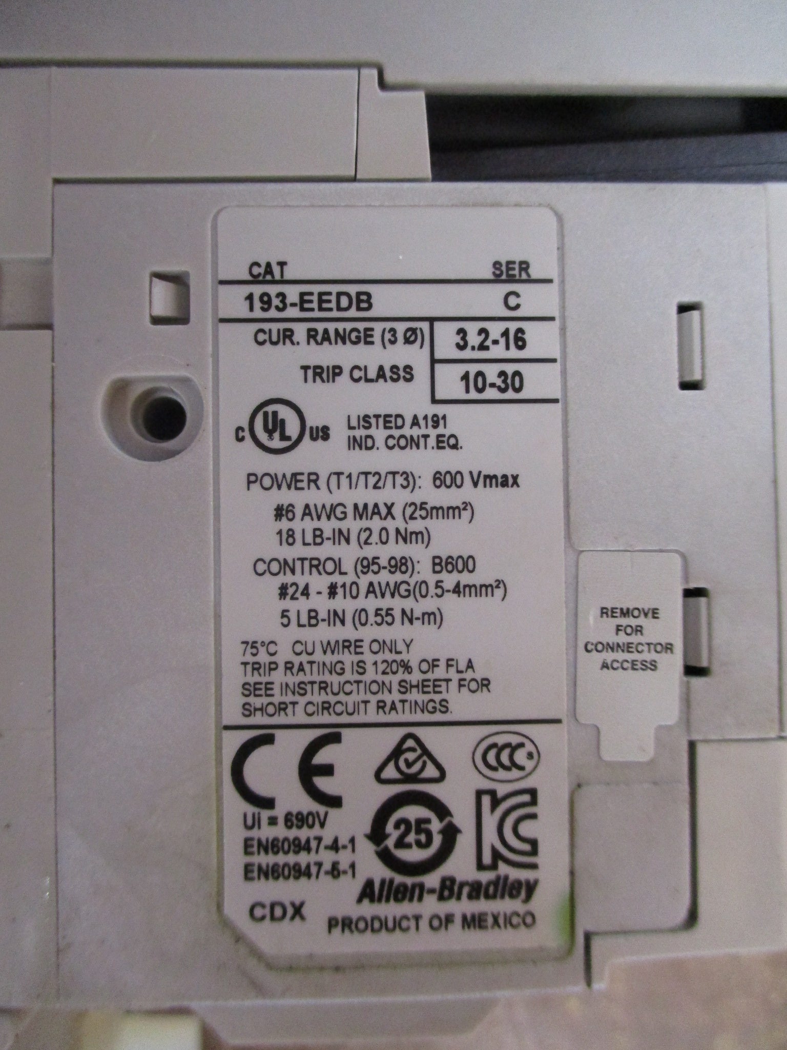 Allen-Bradley E1 Plus Solid State Overload 193-EEDB Ser. C Used