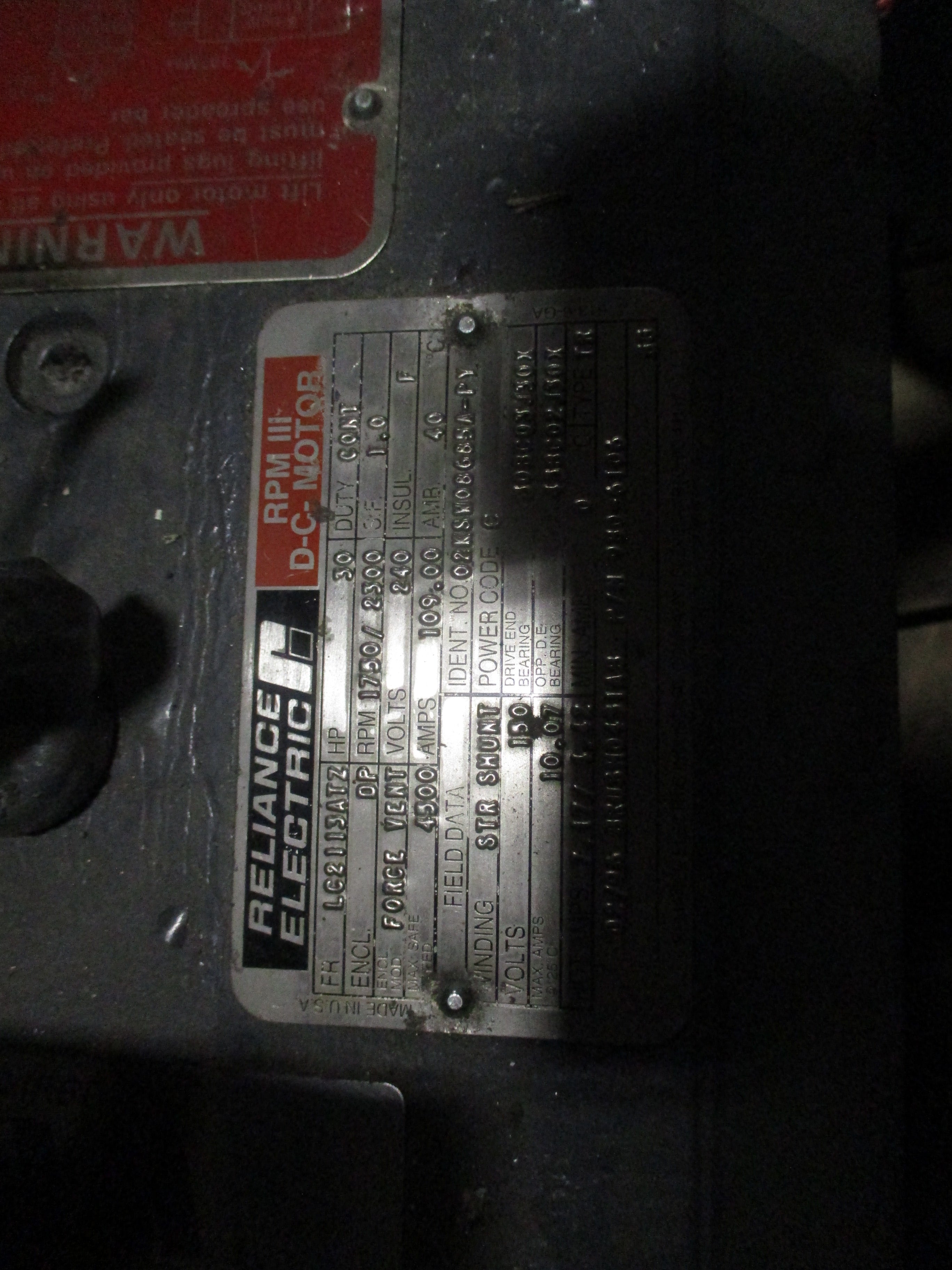 Reliance Electric DC Motor Forced Ventilated 02KSW08685A-PY 30HP 240V 1750/2300R