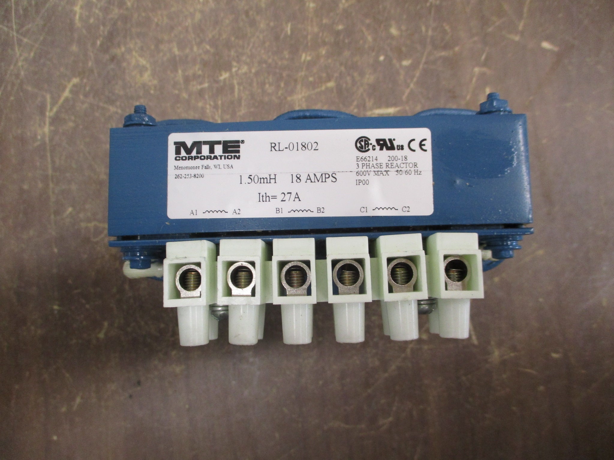 MTE Line Reactor RL-01802 1.50mH 18A 600V 3Ph 50/60Hz Used