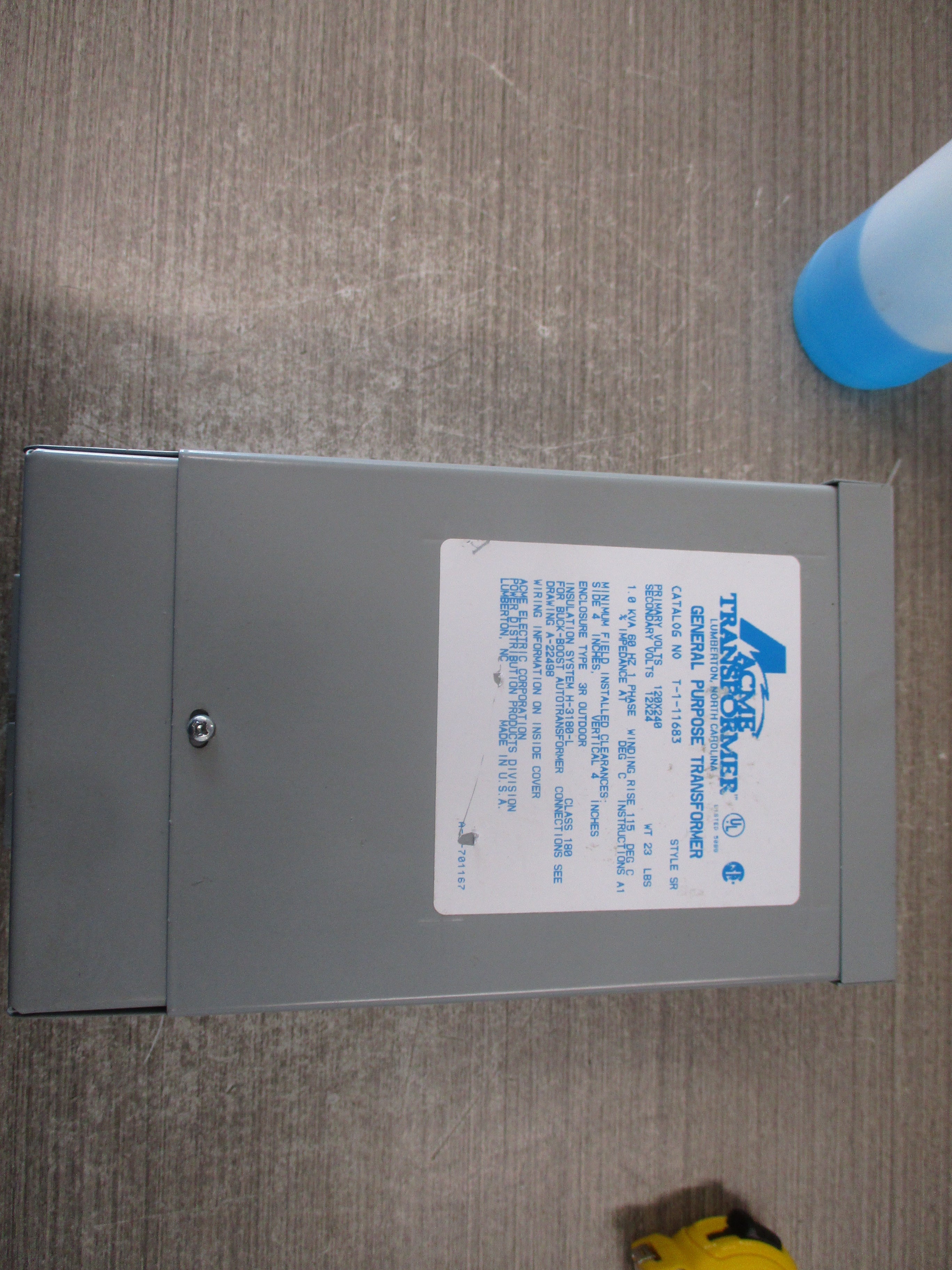 Acme Transformer 3R Transformer T-1-11683 1KVA Pri; 120/240V Sec: 12/24V 60Hz 1Ph Used