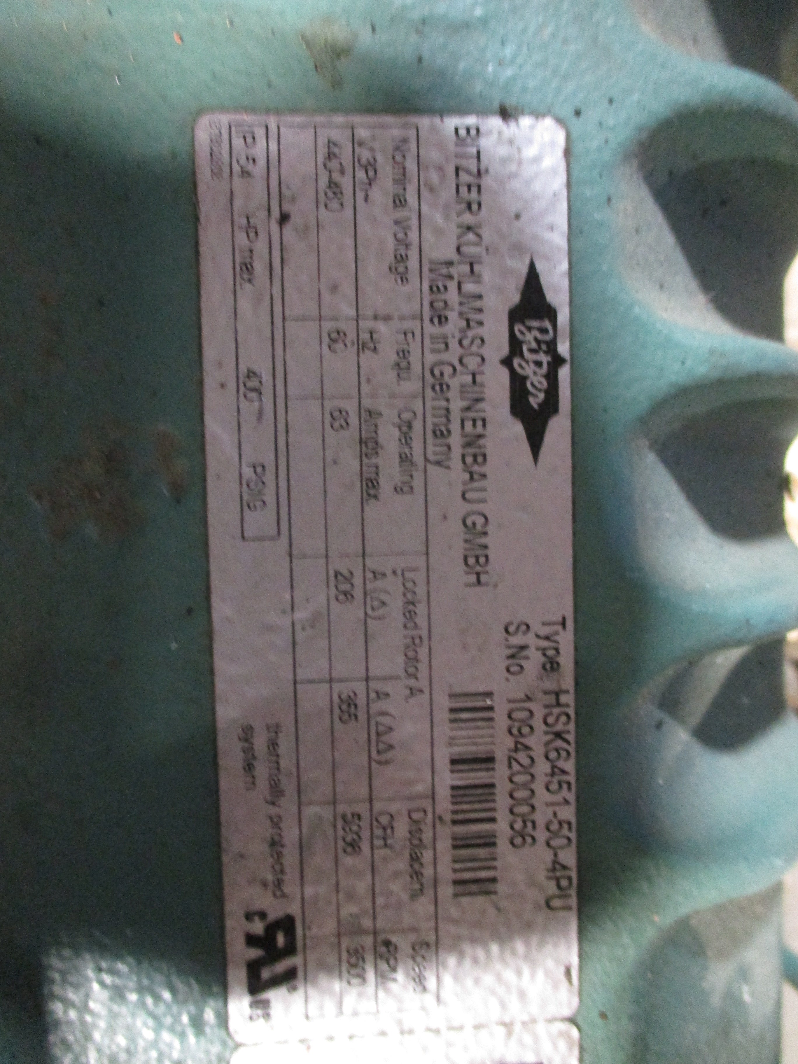 Bitzer Semi-Hermetic Screw Compressor HSK6451-50-4PU 440-480V 60Hz 3500RPM 5936