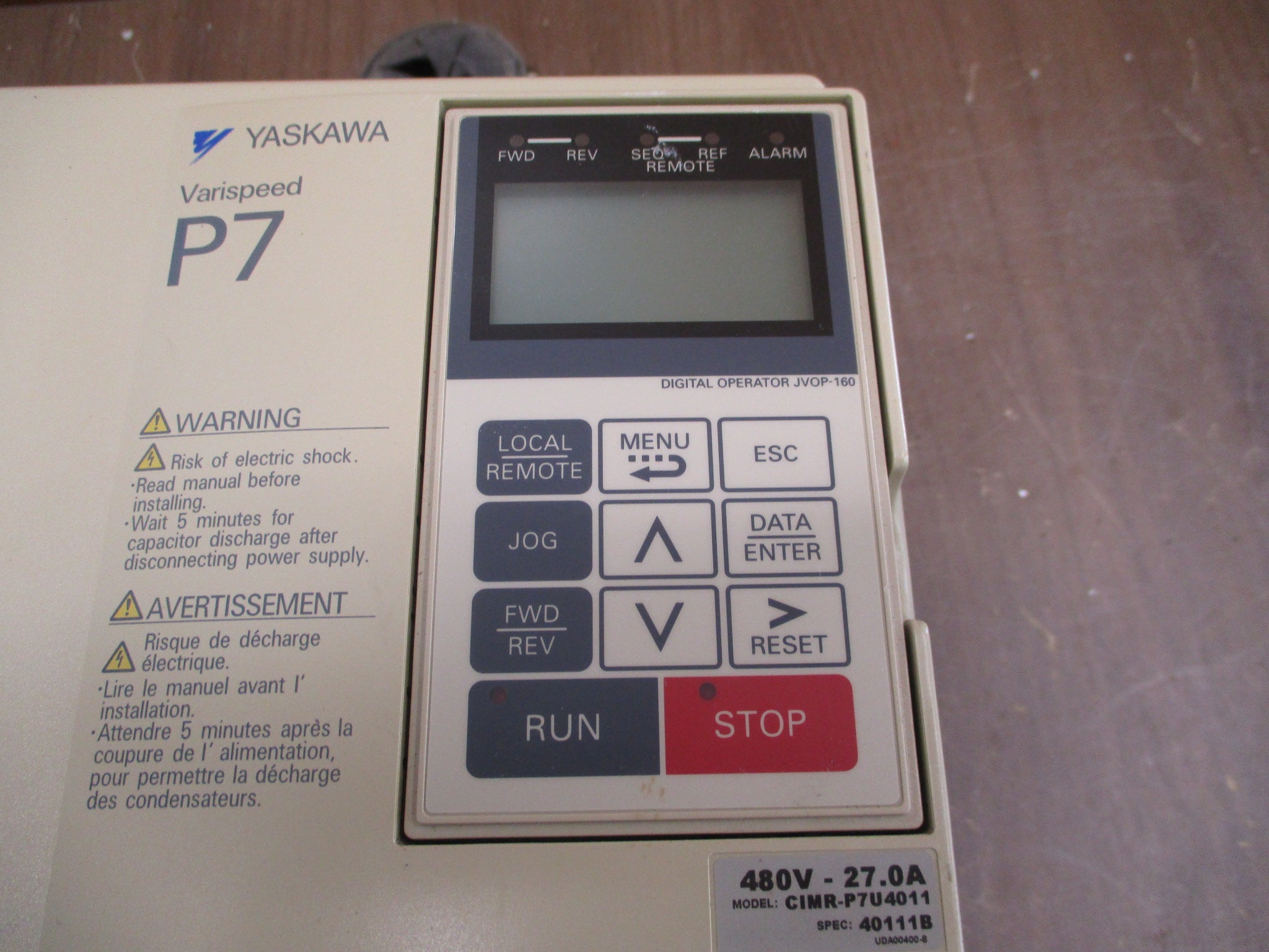 Yaskawa Varispeed P7 AC Drive CIMR-P7U4011 20HP 3Ph w/ Keypad Used