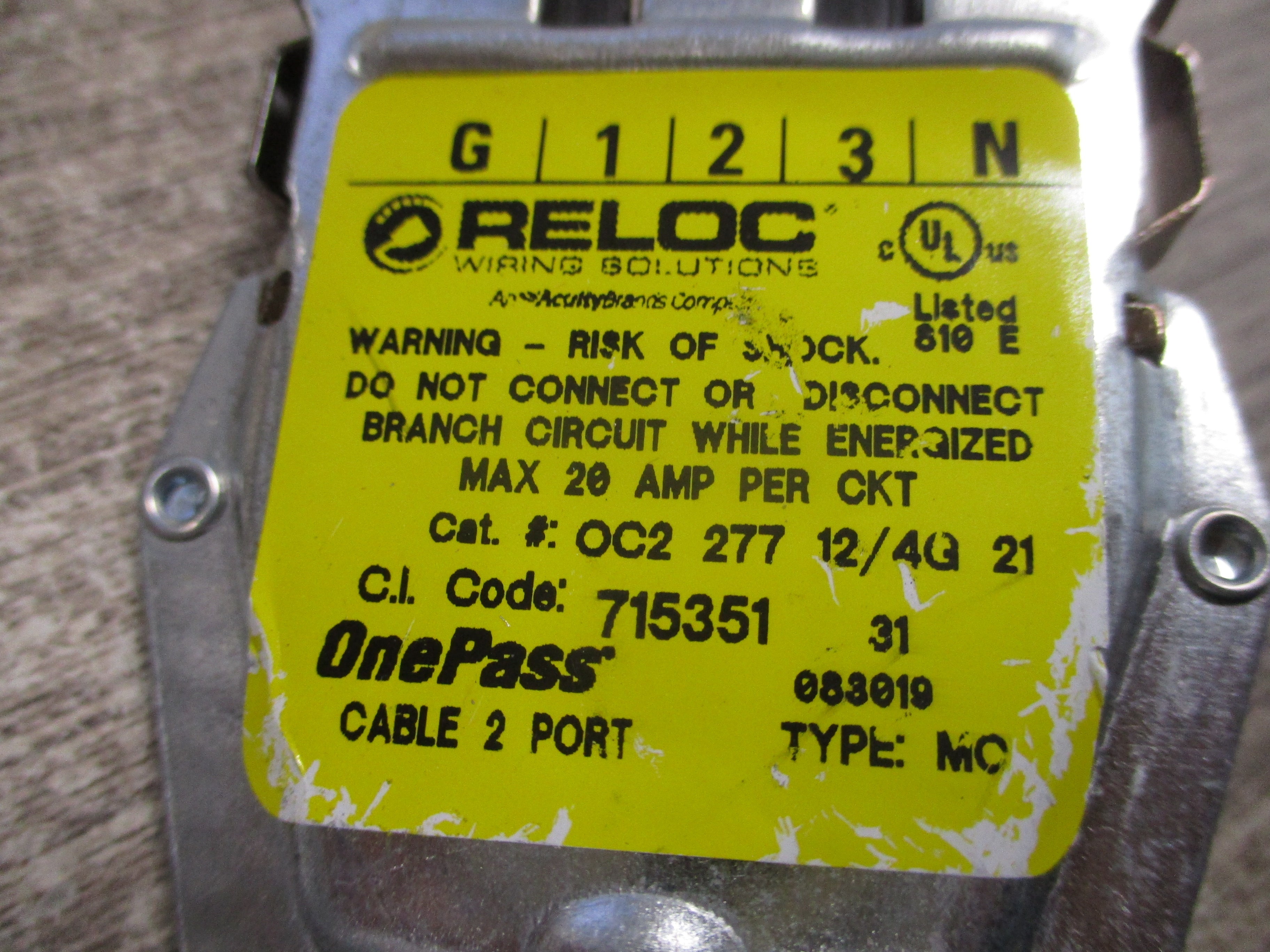 Reloc Onepass Cable OC2 277 12/4G 21 M5 277V 21 Ft *Box Of 5* New Surplus