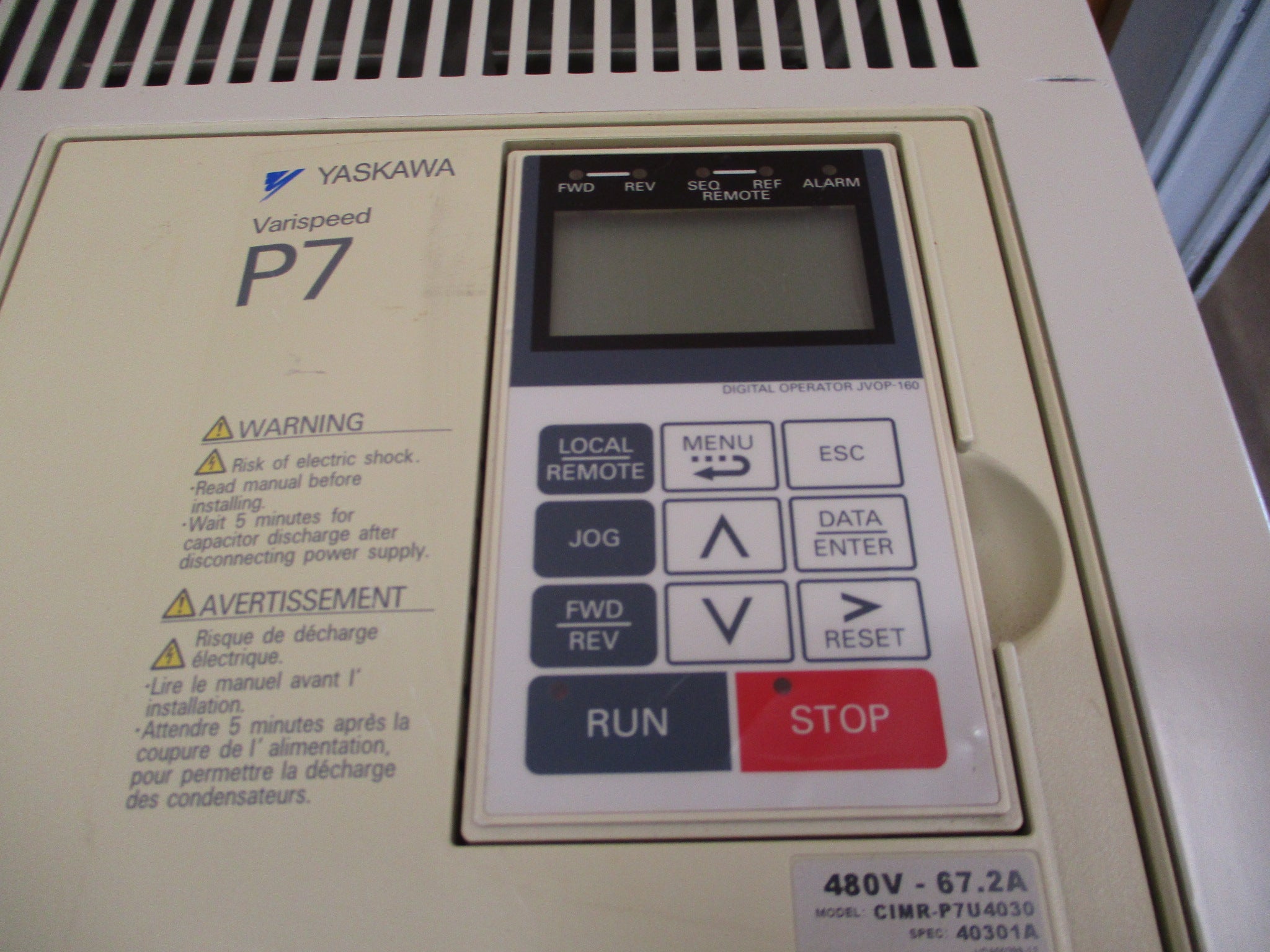 Yaskawa Varispeed P7 AC Drive CIMR-P7U4030 50HP 3Ph w/ Keypad Used