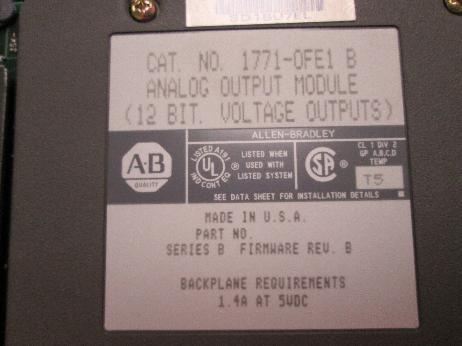 Allen-Bradley Analog Output Module 1771-0FE1 Series B