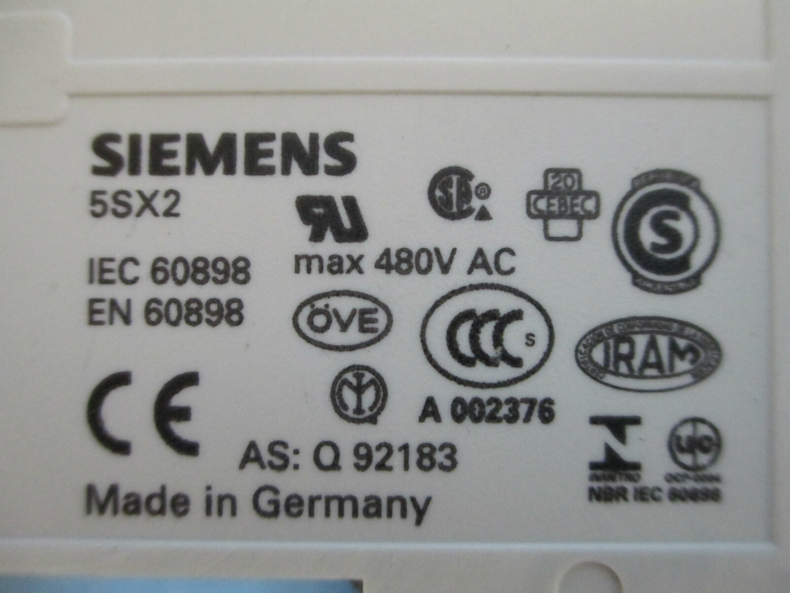 Siemens Circuit Breaker 5SX22 C0,5, 2P .5A 400/440V Used