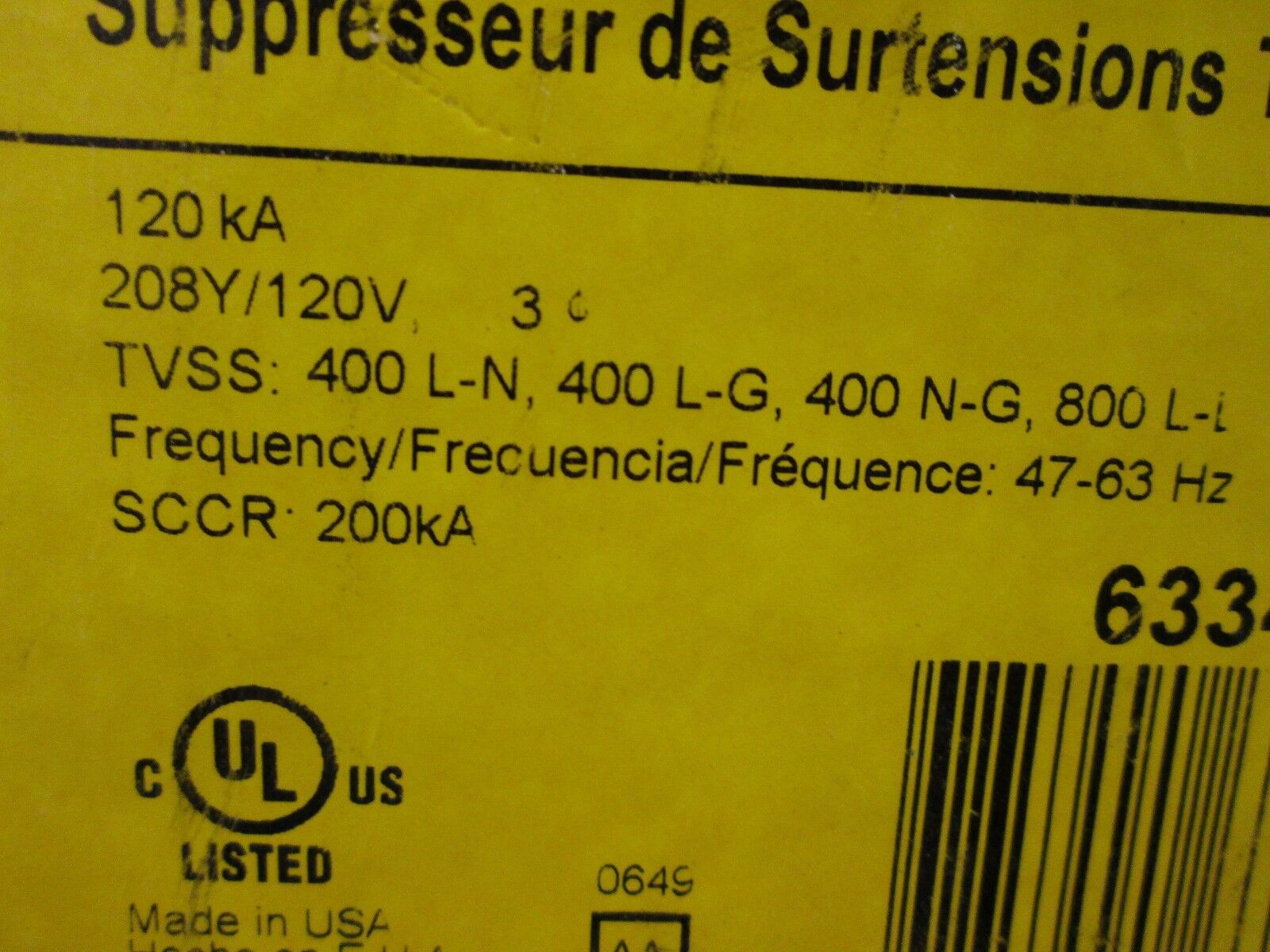 Square D Transient Voltage Surge Suppressor TVS2EMA12AC 120 KA 208/120 V 3 PH