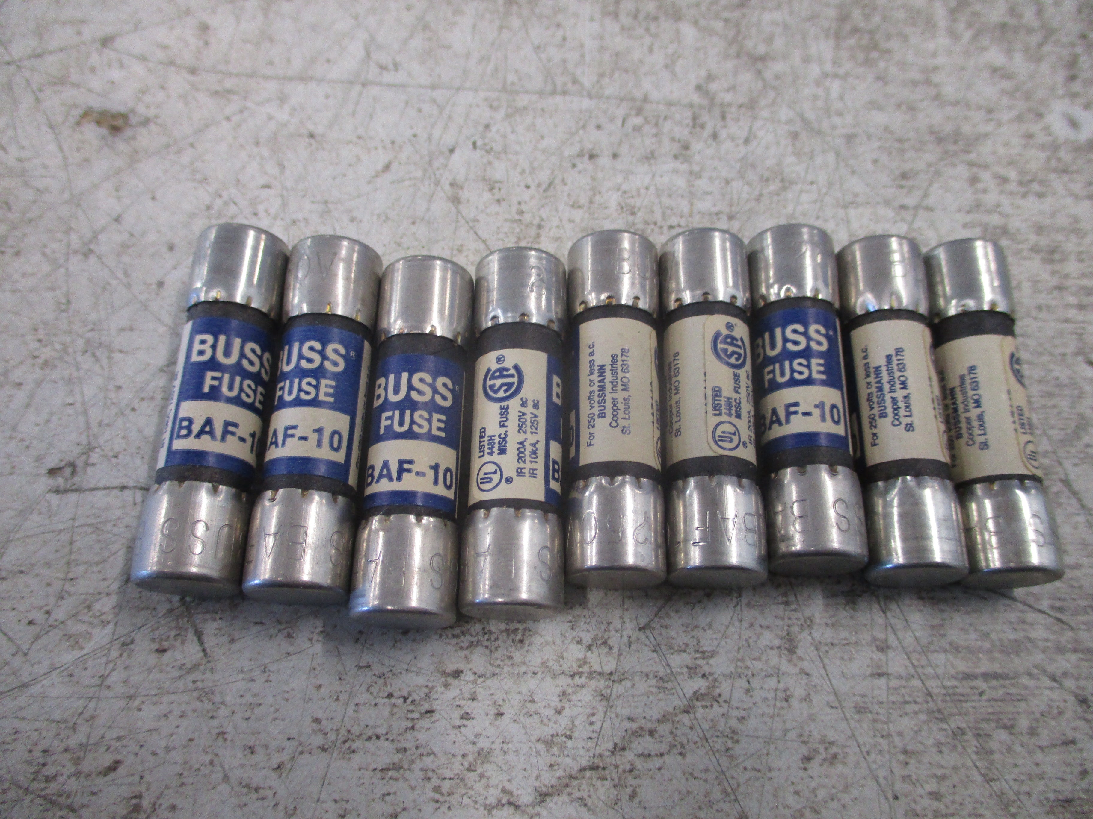 Bussmann Buss Fuse BAF 10 250V 10A *Box of 9* New Surplus