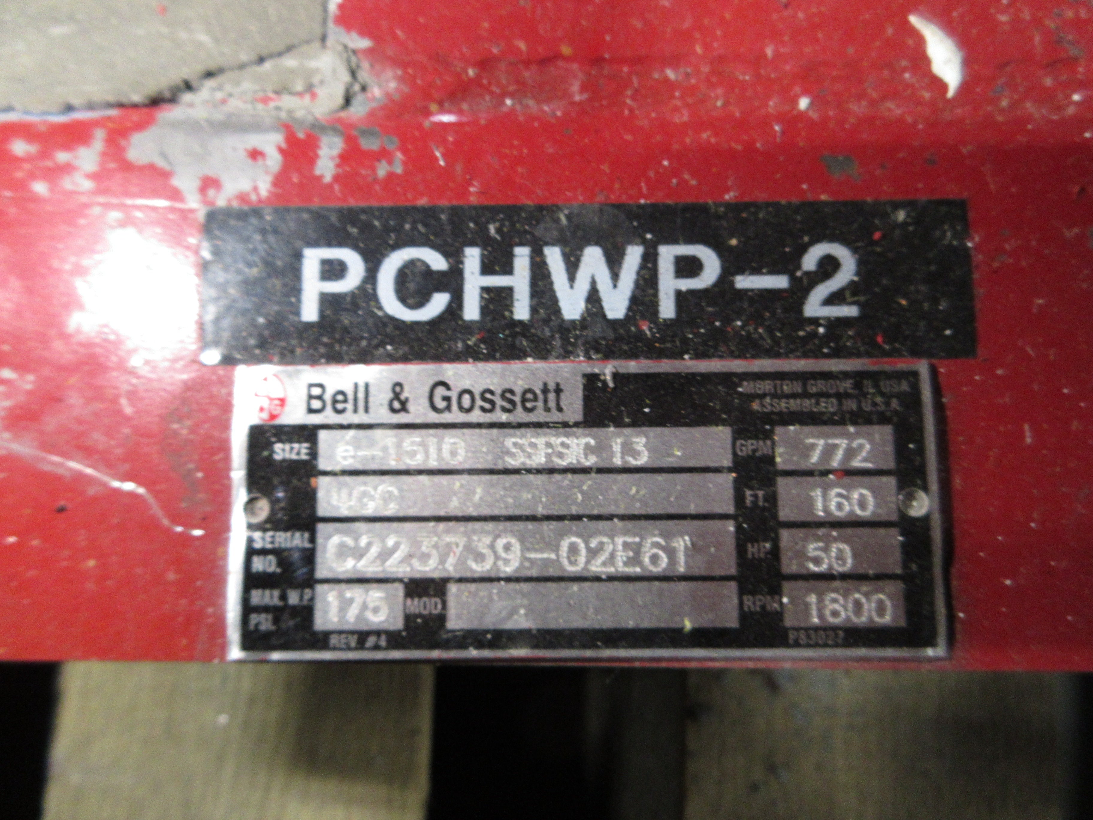 Bell & Gossett Pump e-1510 SSFSIC 13 4GC 50HP 1800RPM 16FT Head 772 GPM Used