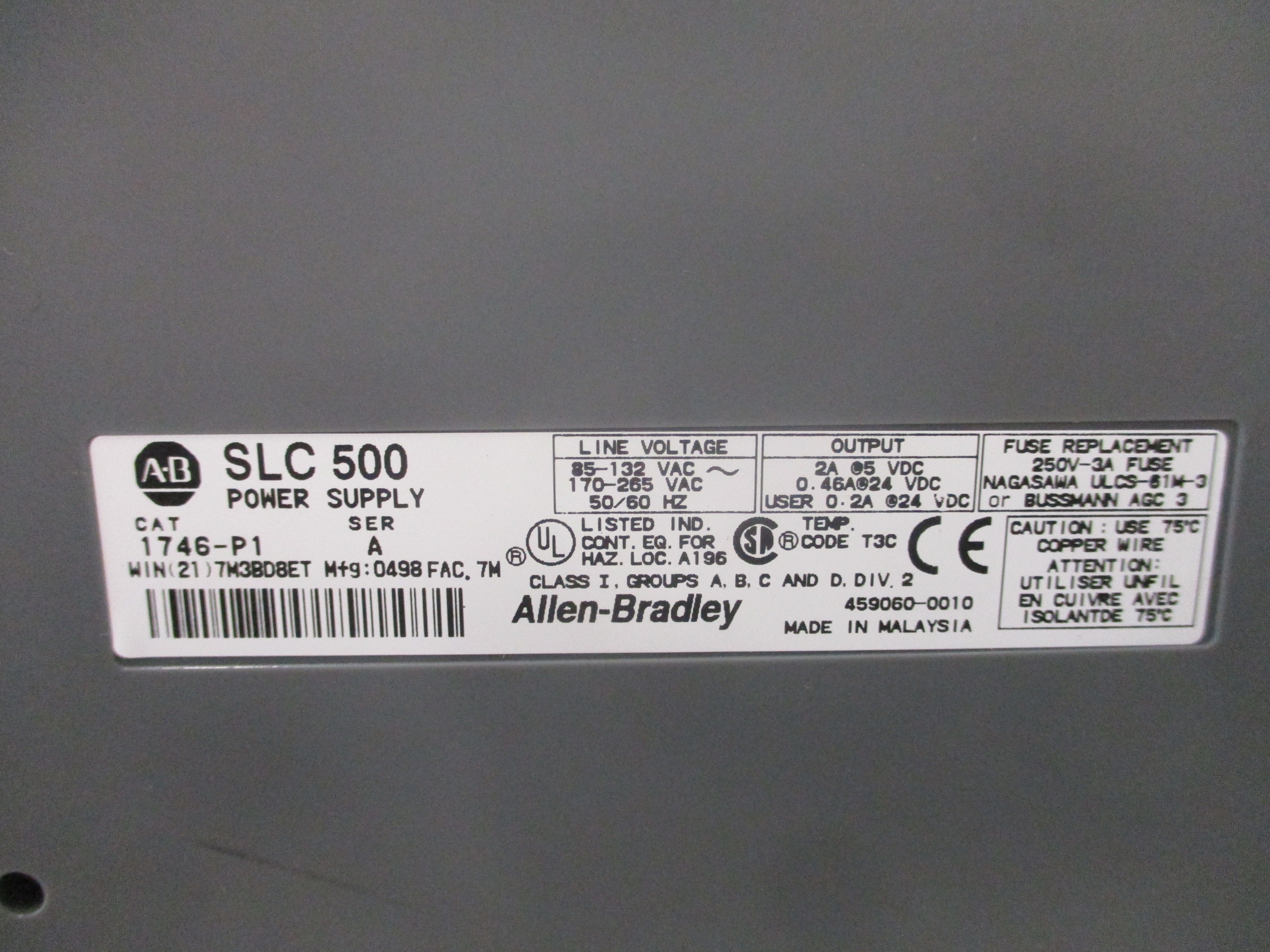 Allen-Bradley SLC500 PLC Rack W/Power Supply 1746-A4/1746-P1 4-Slot Used