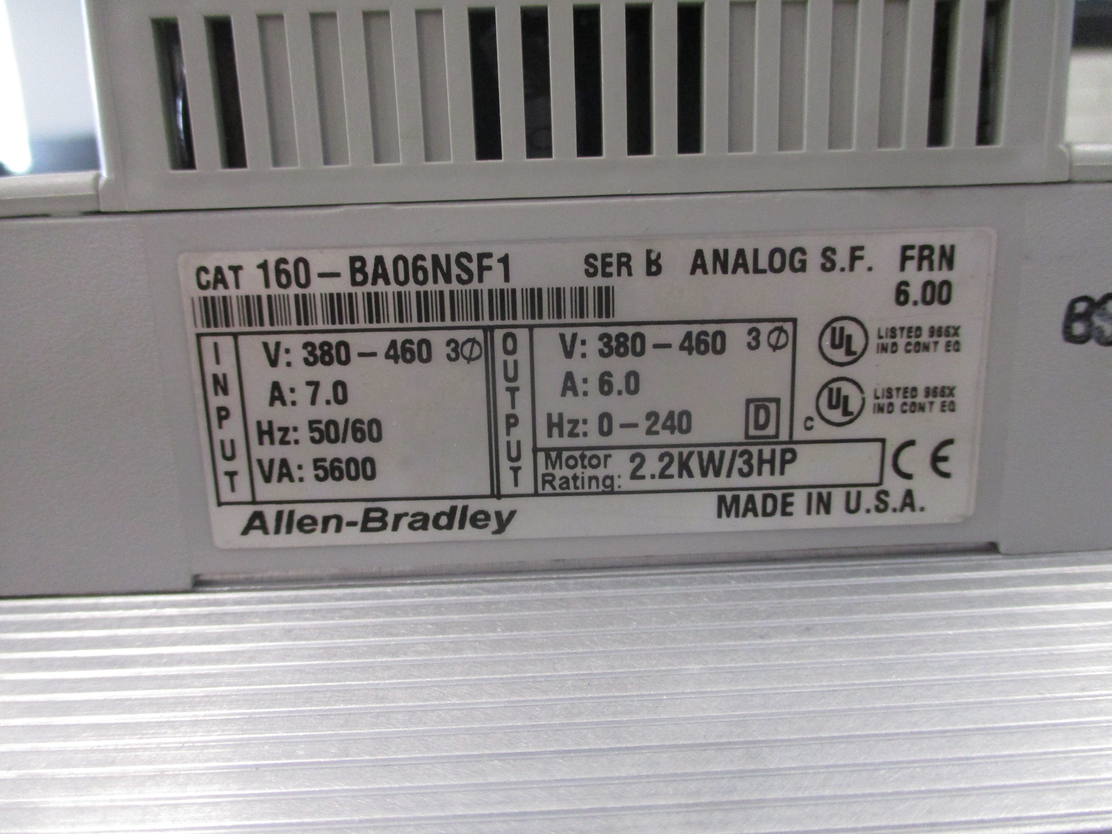 Allen-Bradley Analog S.F. AC Drive 160-BA06NSF1 Ser. B 3HP 3Ph