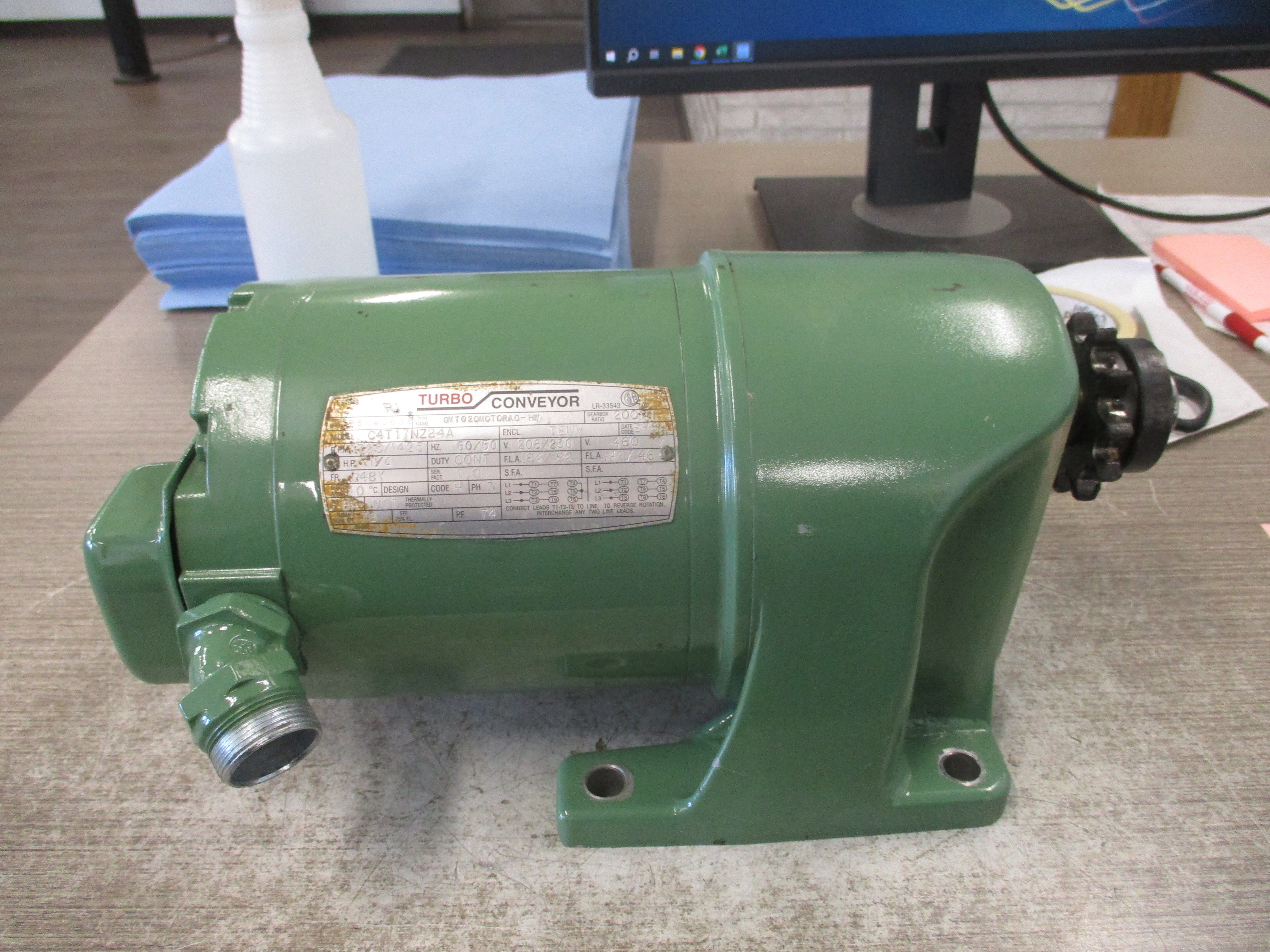 Turbo Conveyor Gearmotor C4T17NZ24A 1/4HP 208/230V 460V 1800RPM 3Ph 50/60Hz