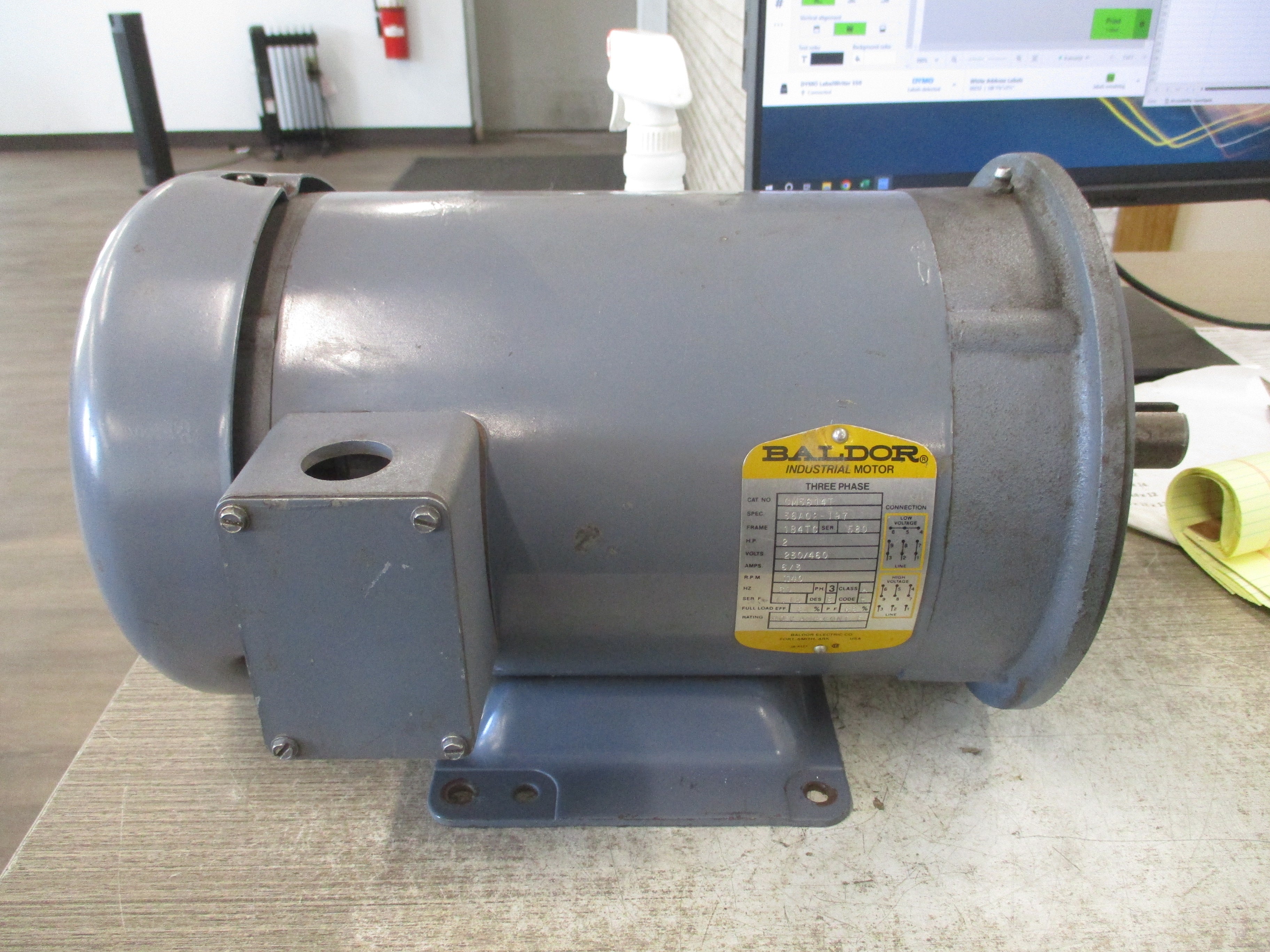 Baldor Motor CM3614T 2HP 230/460V 6/3A 1800RPM 60Hz 3ph Frame: 184TC Used