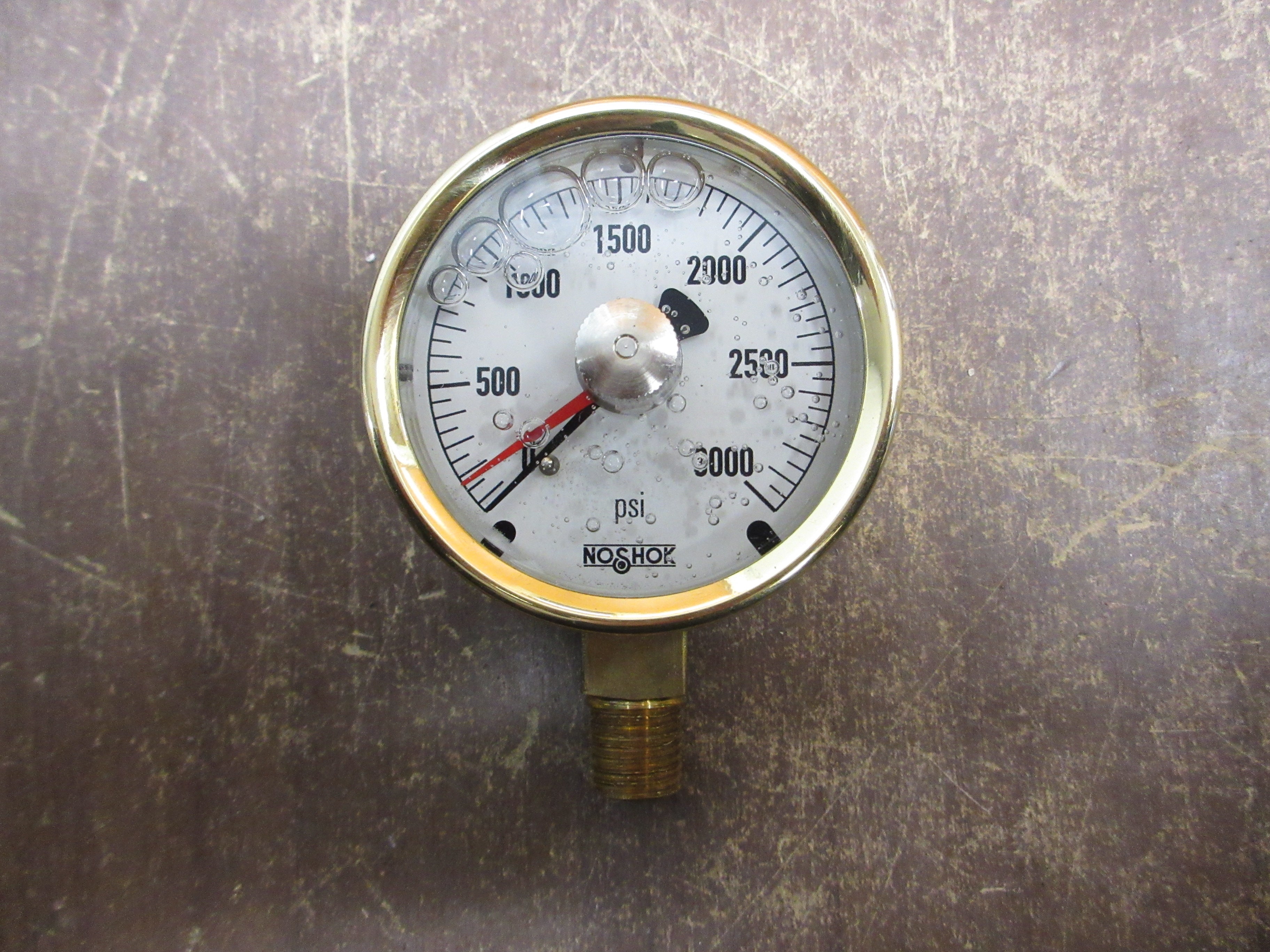 Noshok Pressure Gauge 25-300-3000-psi-MIP 2.5" Brass Case 3000 PSI 1/4 NPT Male