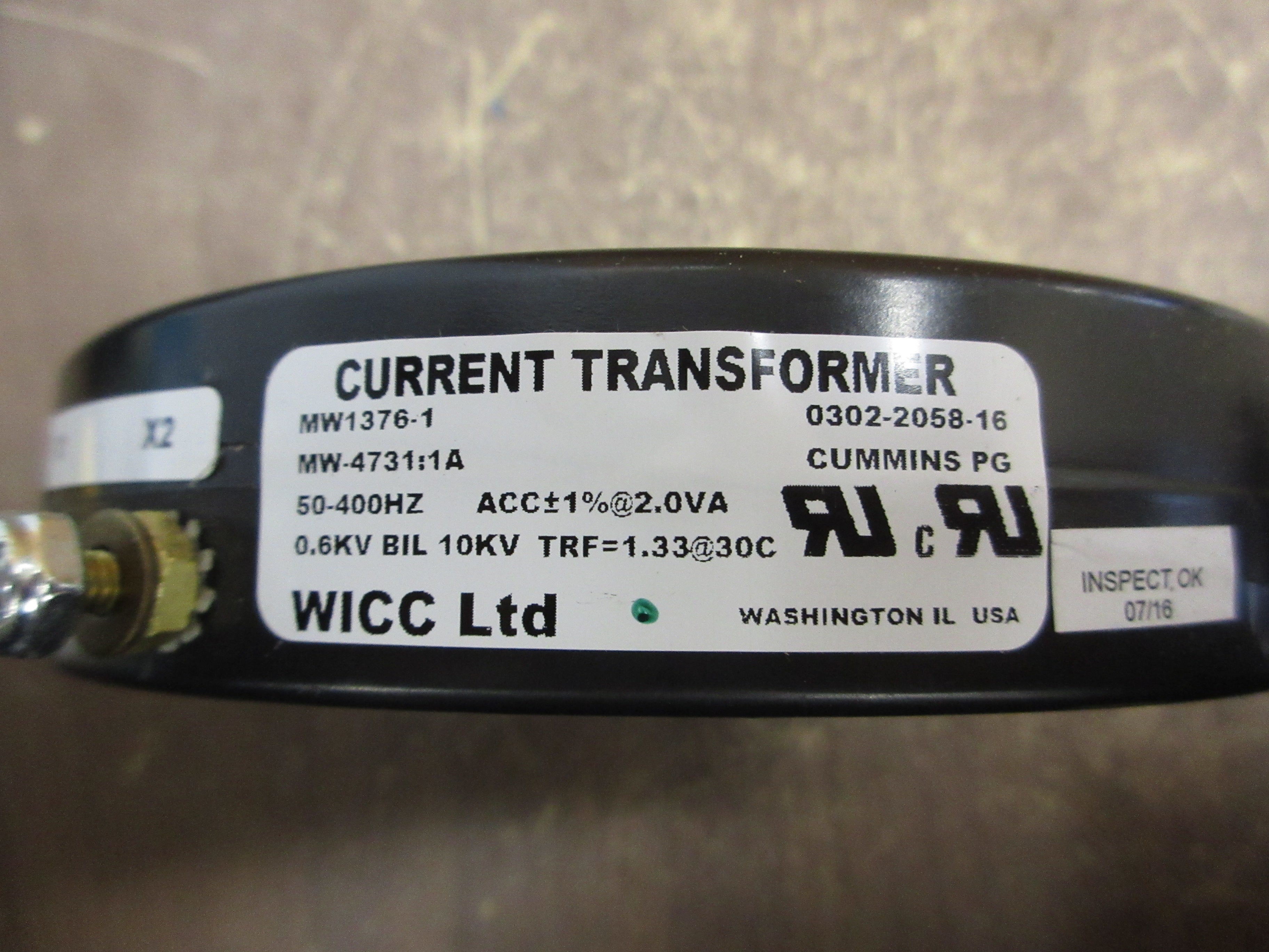 Cummins Current Transformer 0302-2058-16 600V 50-400Hz 10kV BIL Used