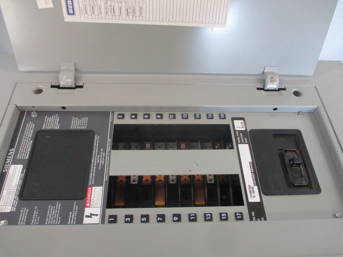 Siemens Main Breaker Circuit Breaker Panel I1X18MC250A Type 1 Enclosure