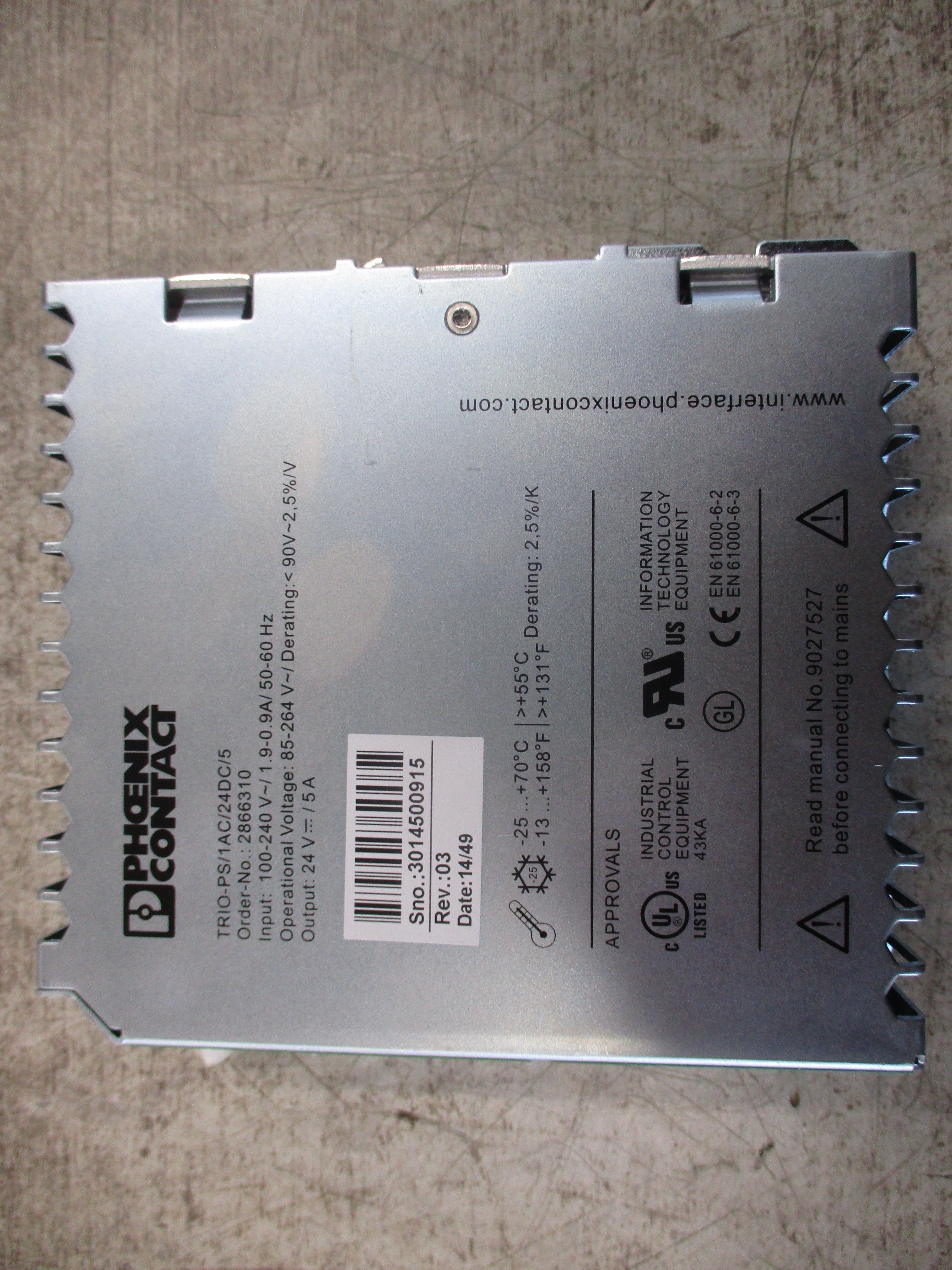 Phoenix Contact Trio Power Supply TRIO-PS/1AC/24DC/5 Rev. 03