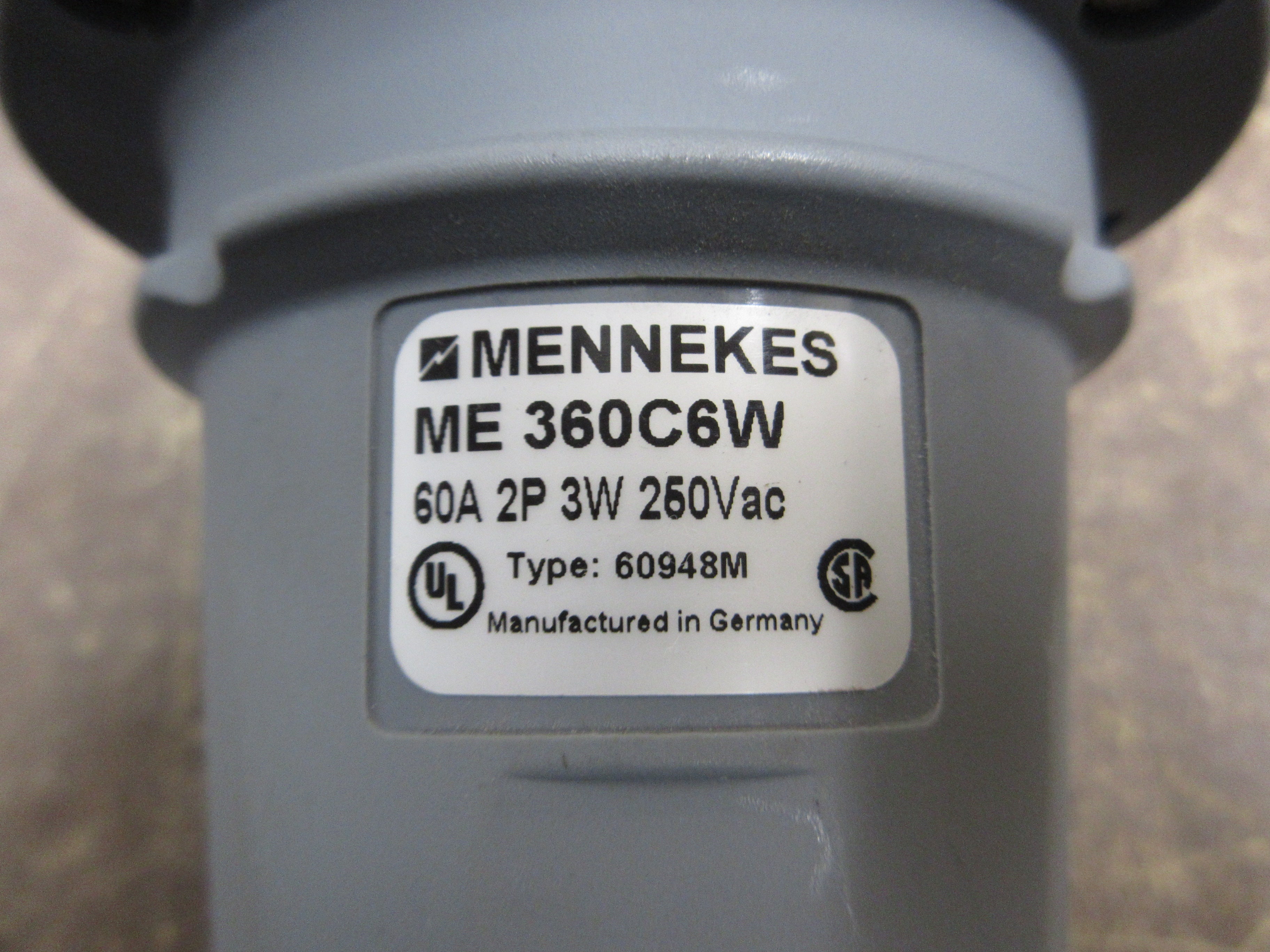 Mennekes Connector ME360C6W 60A 250V 2P 3W Used