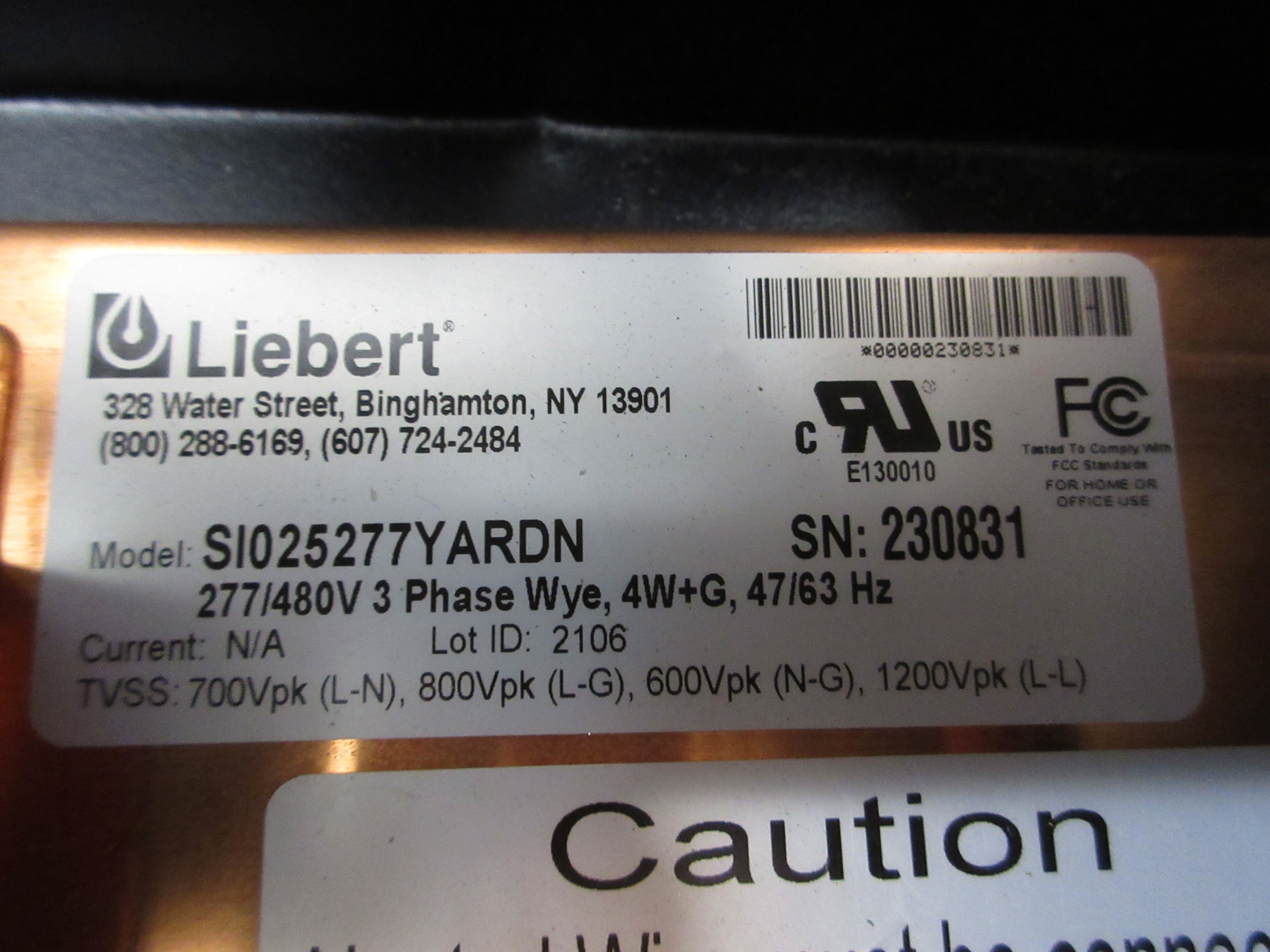 Liebert Interceptor Surge Suppression SI025277YARDE/SI025277YARDN 277/480V Used