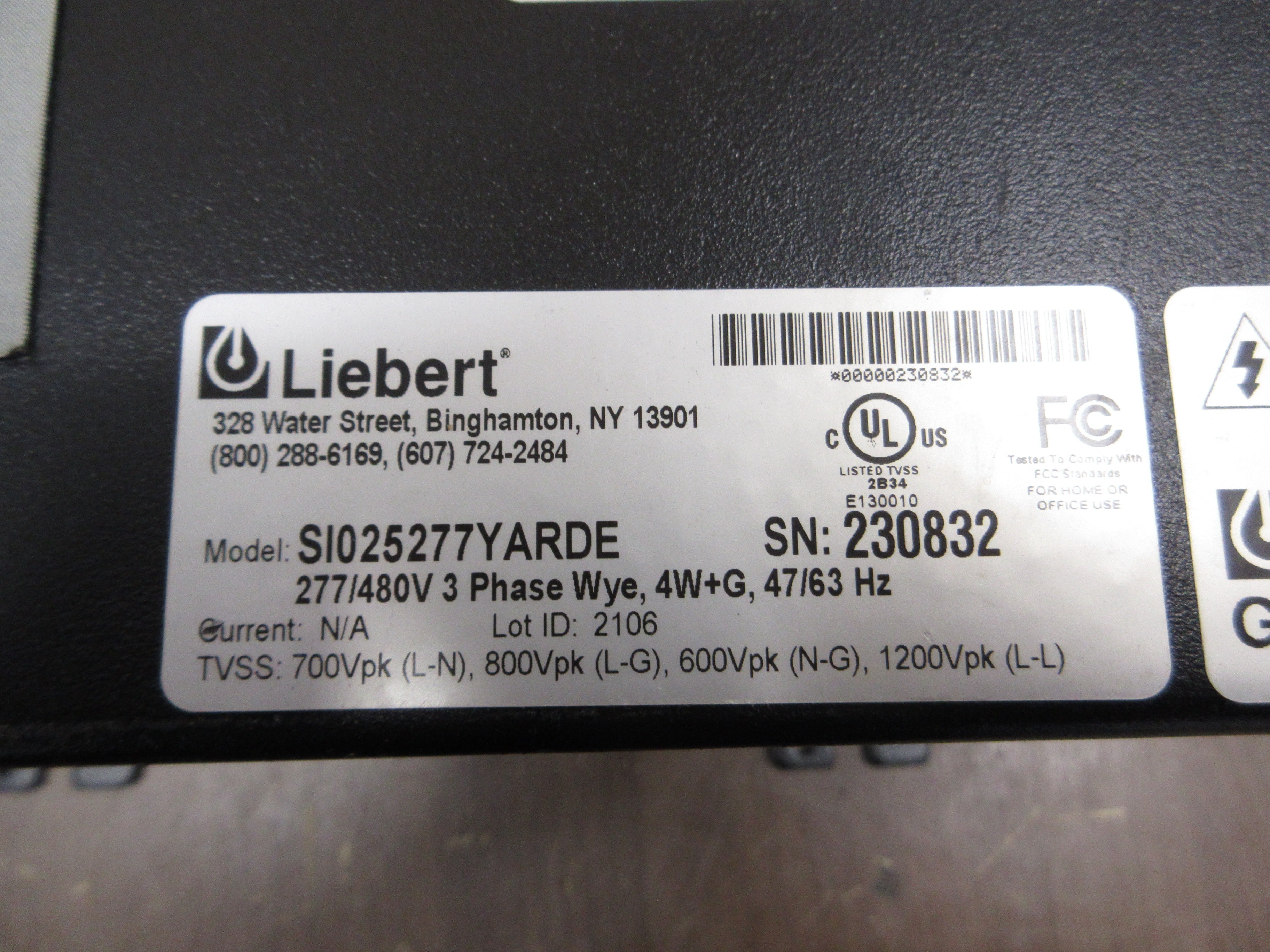 Liebert Interceptor Surge Suppression SI025277YARDE/SI025277YARDN 277/480V Used