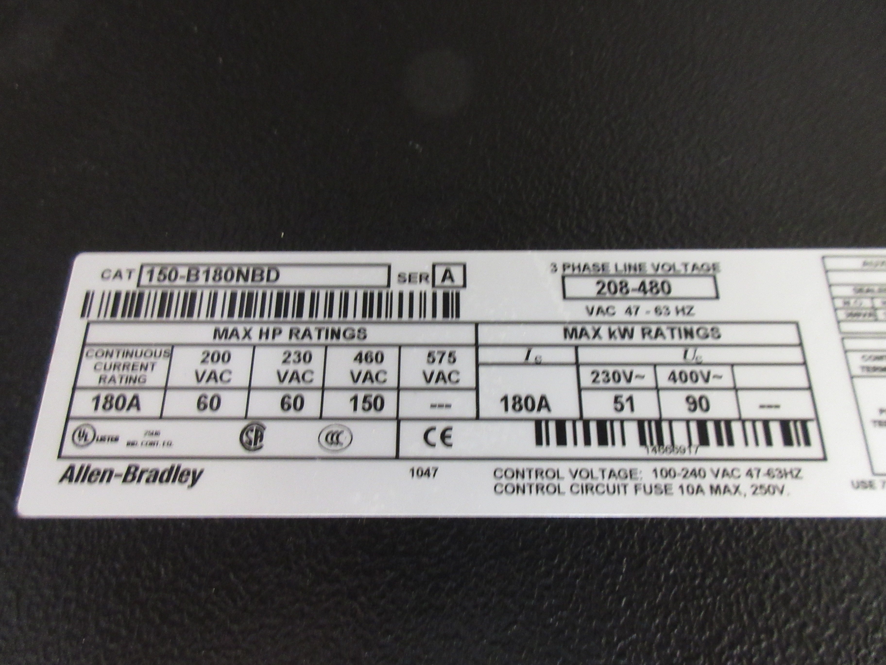 Allen-Bradley SMC Dialog Plus Soft Start 150-B180NBD Ser. A 208-480V 47-63Hz