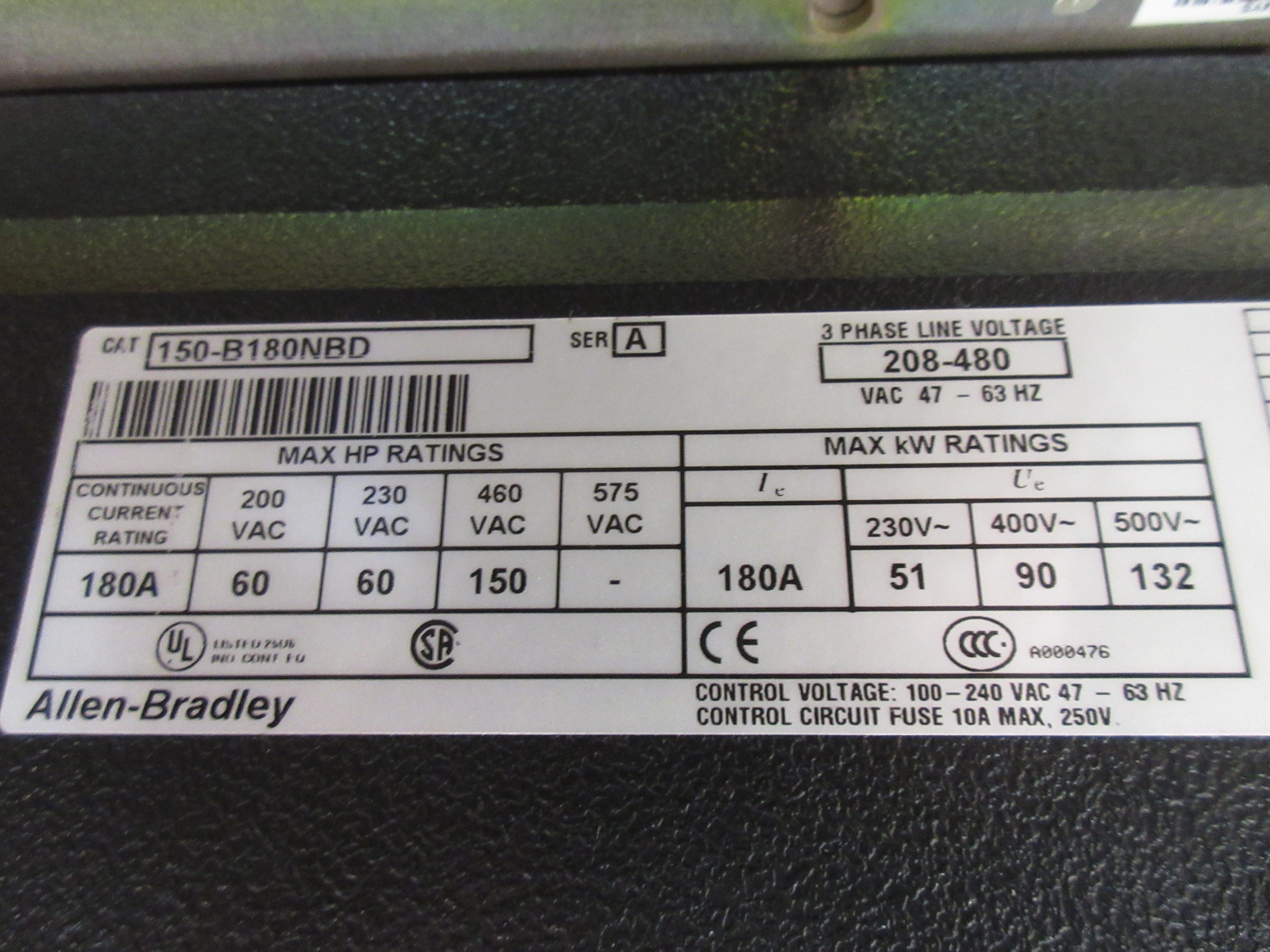 Allen-Bradley SMC Dialog Plus Soft Start 150-B180NBD Ser. A 208-480V 150HP 180A