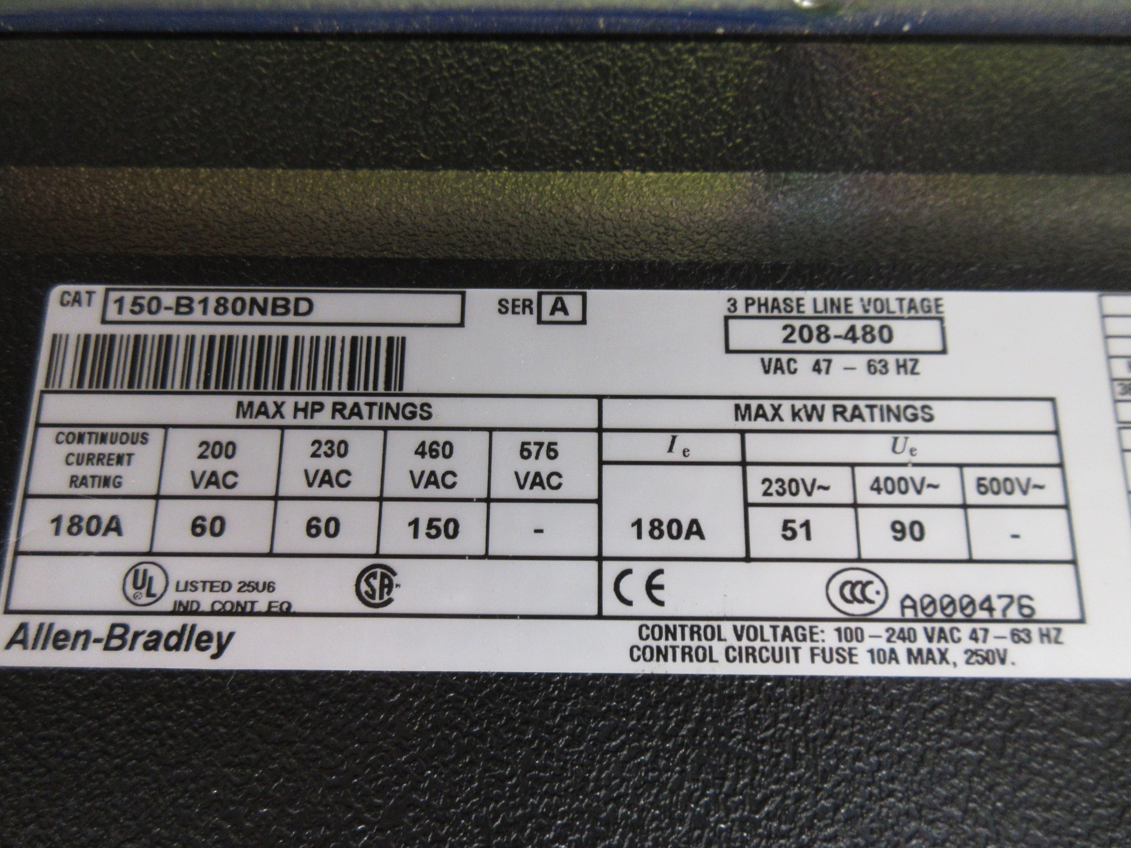 Allen-Bradley SMC Dialog Plus Soft Start 150-B180NBD Ser. A 150HP 208-480V 180A