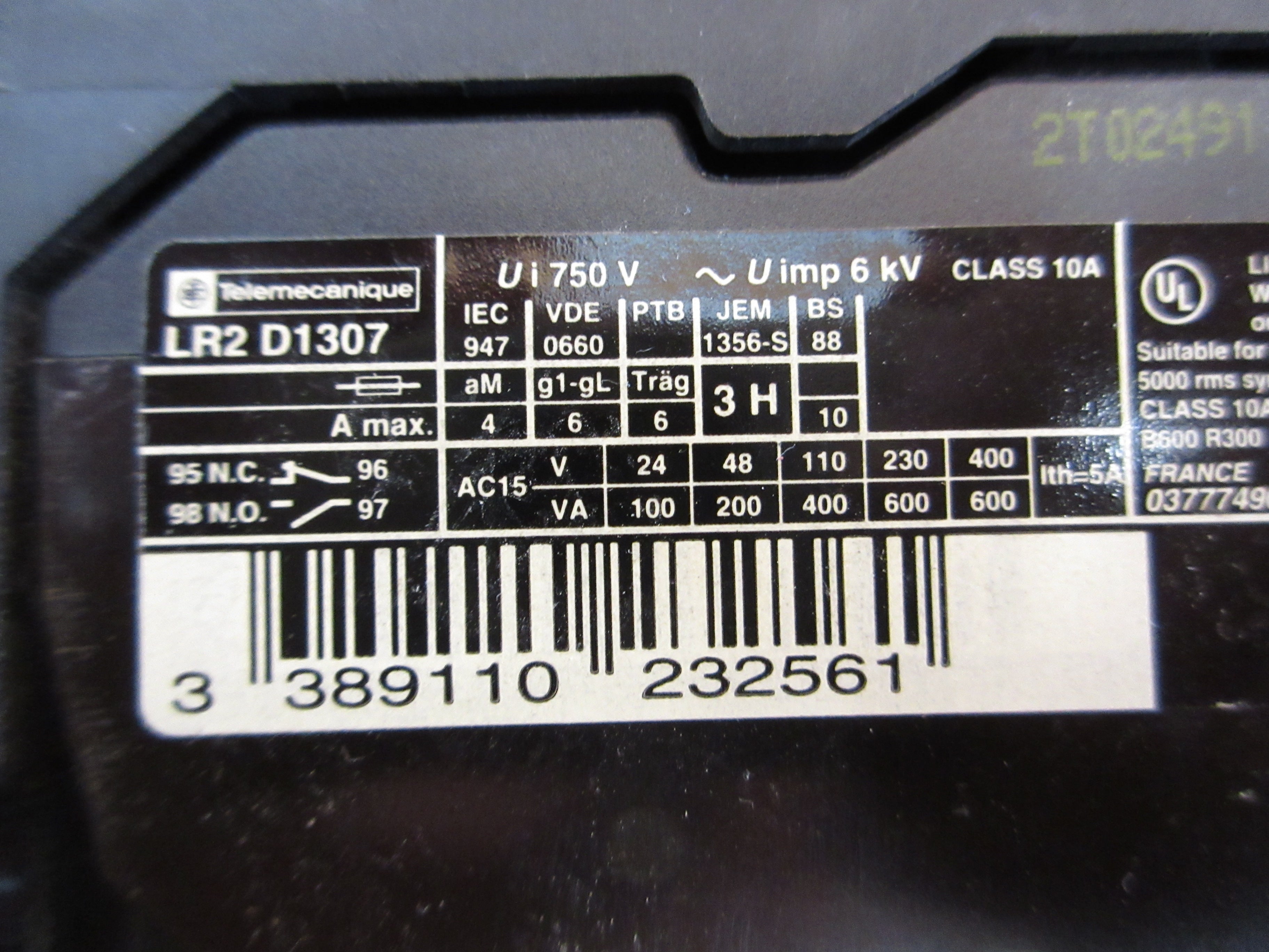 Telemecanique Solid State Overload LR2 D1307 Trip: 1.6-2.5A w/ DIN-Rail Adapter