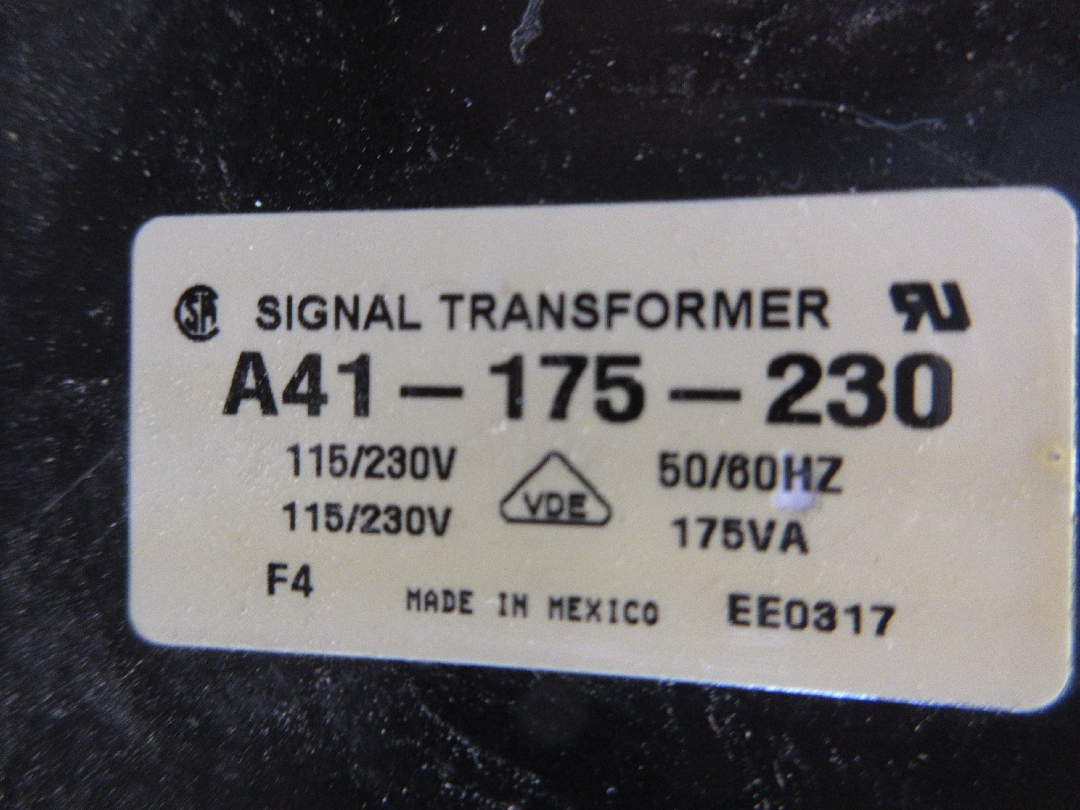 Signal Transformer A41-175-230 175VA Pri: 115/230V Sec: 115/230V 50/60Hz Used