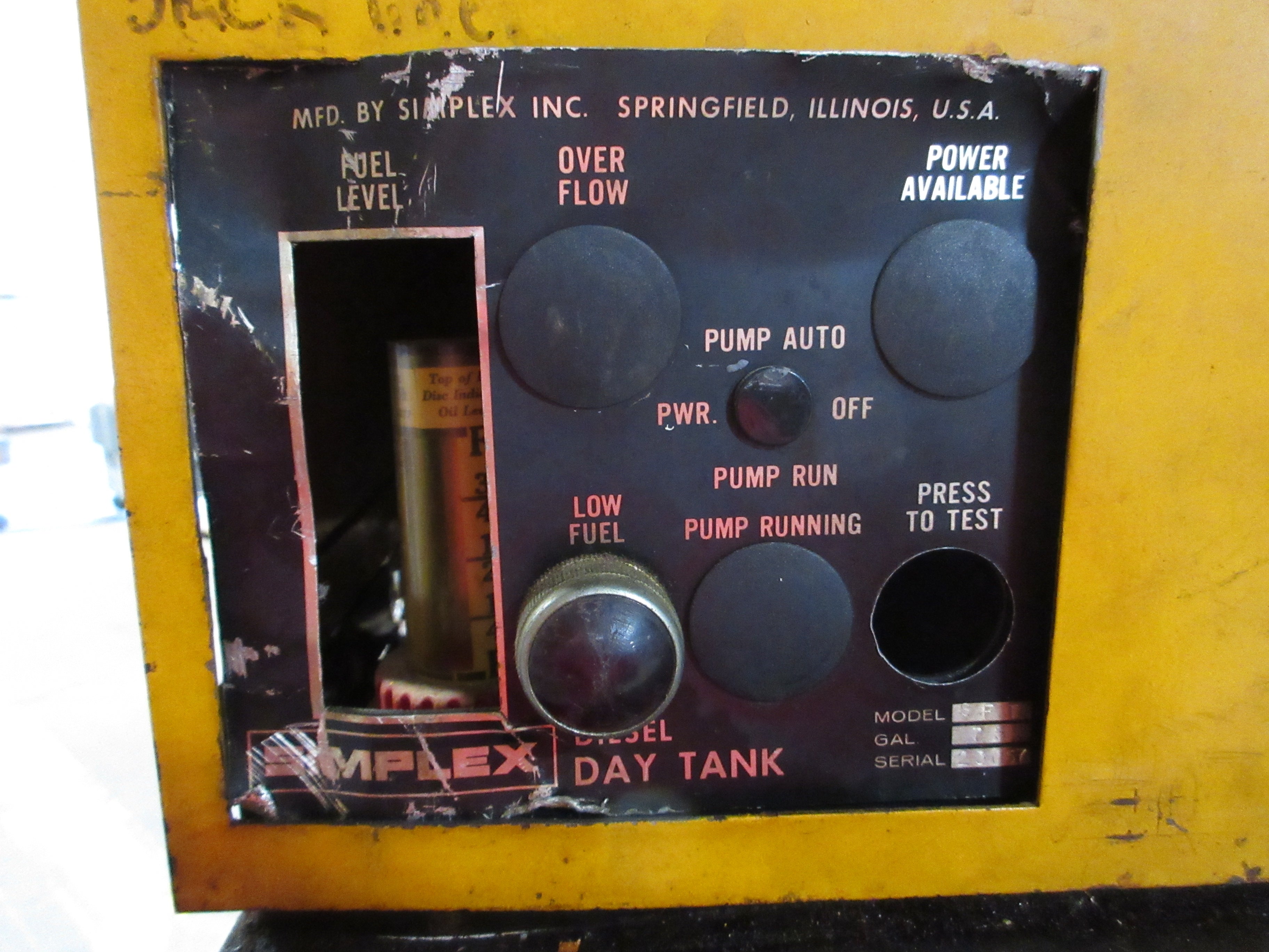 Simplex Diesel Day Tank SFT 75 Gallon Used