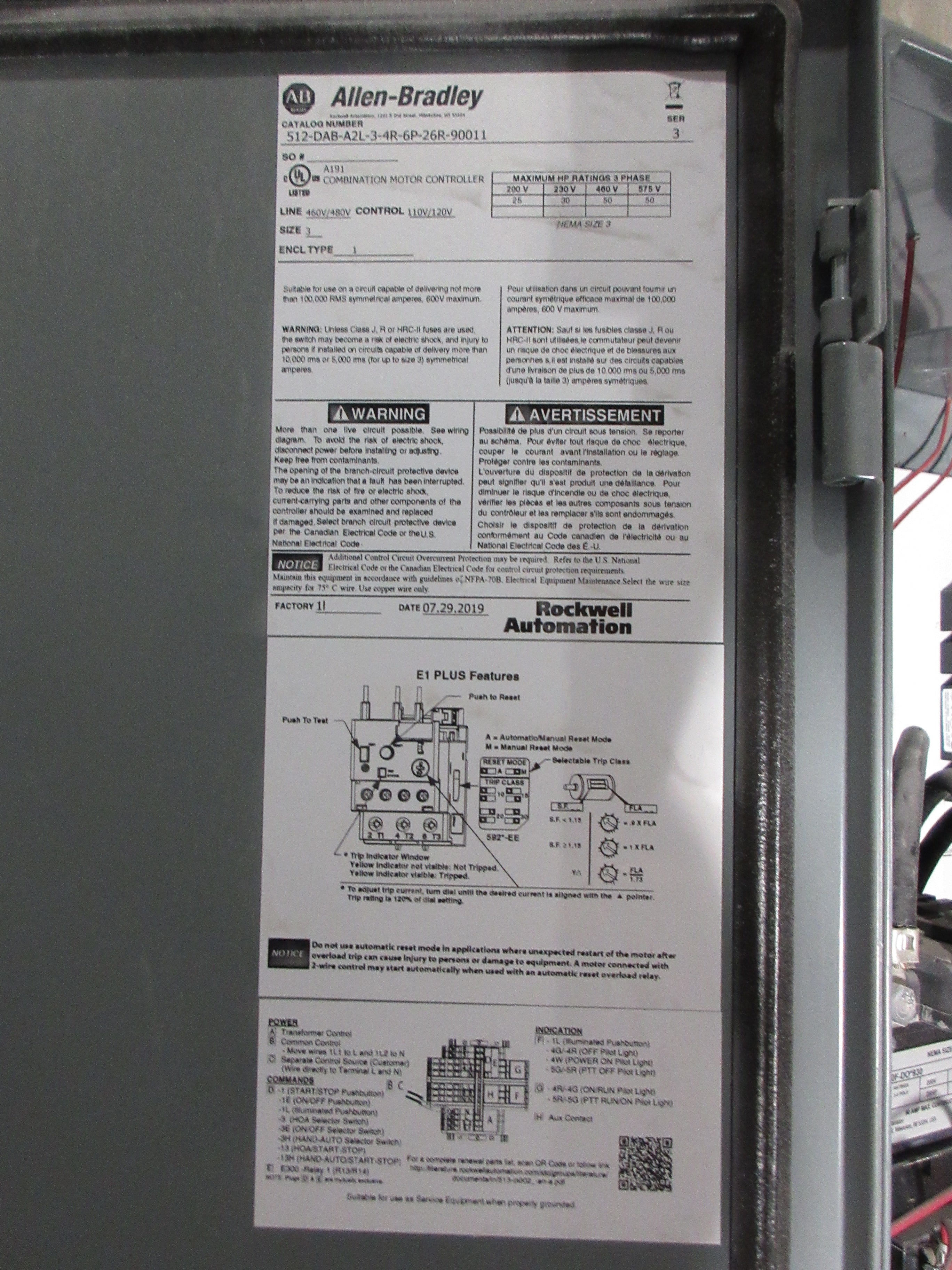 Allen-Bradley Fusible Size 3 Combination 512-DAB-A2L-3-4R-6P-26R-90011 120V Coil