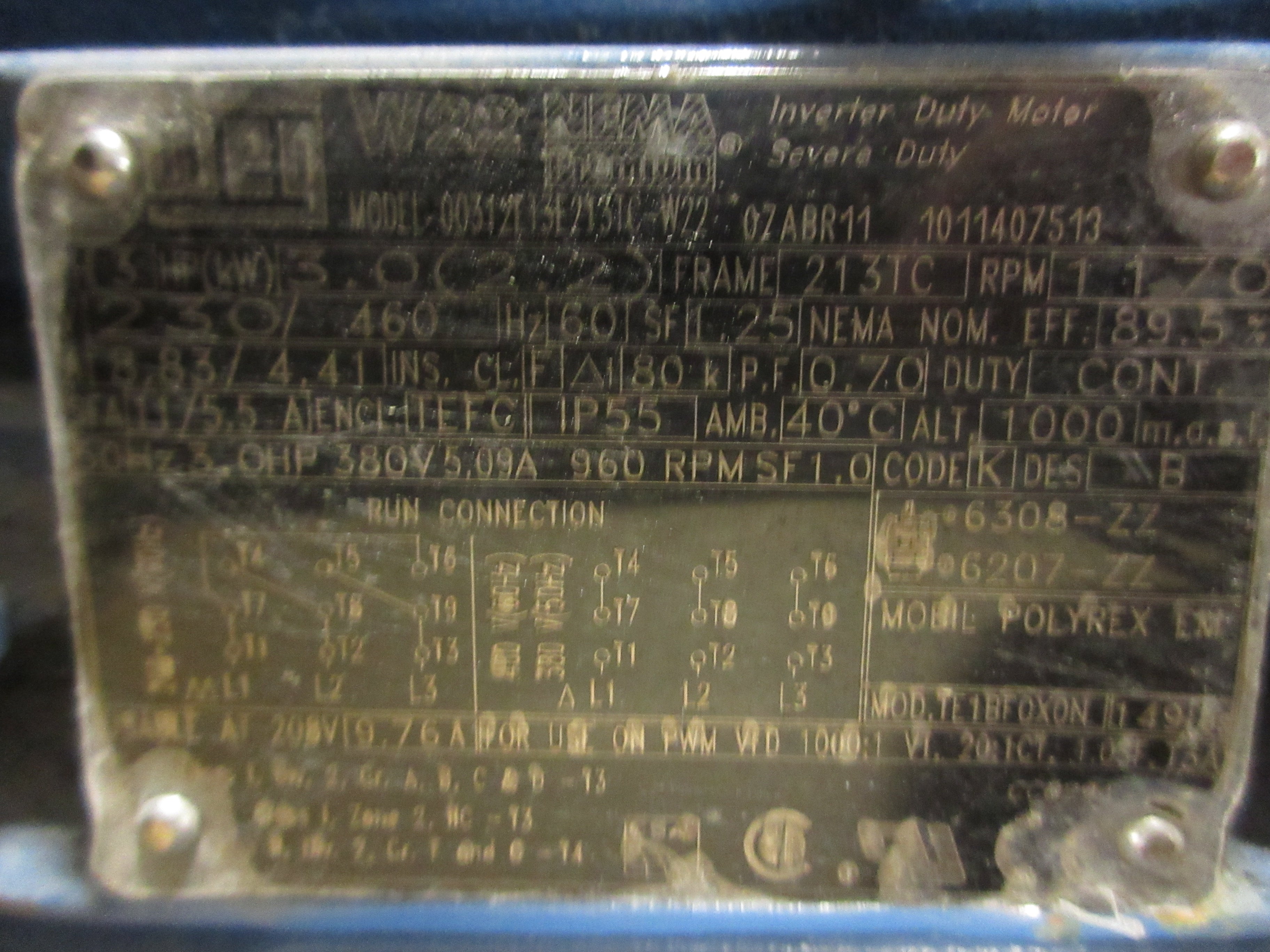 WEG Motor 00312E13E213TC-W22 3HP 1200RPM 230/460V 8.83/4.41A 3Ph 60Hz