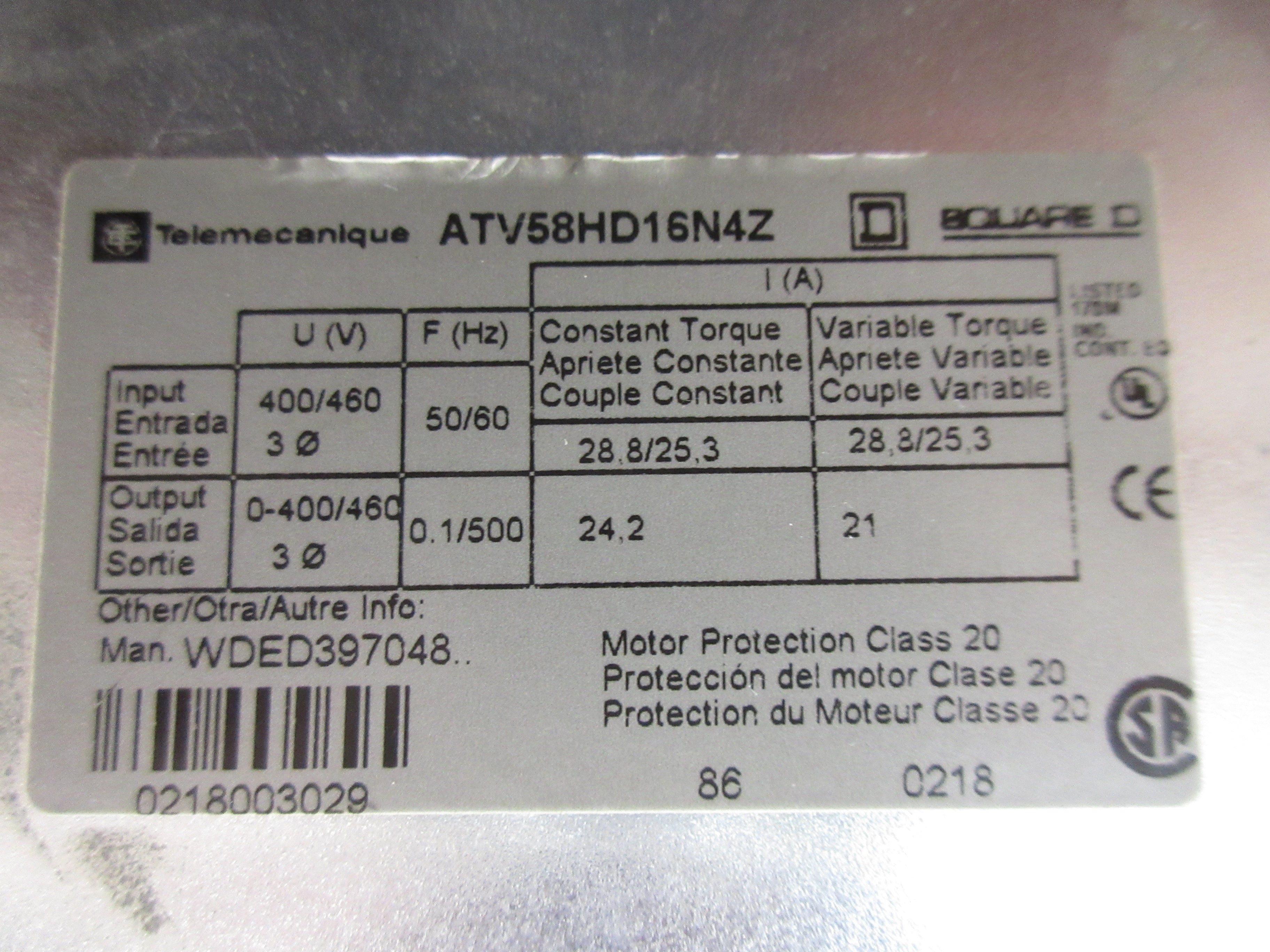 Square D Altivar 58 AC Drive ATV58HD16N4Z 15HP *No Keypad* *Chipped Cover* Used