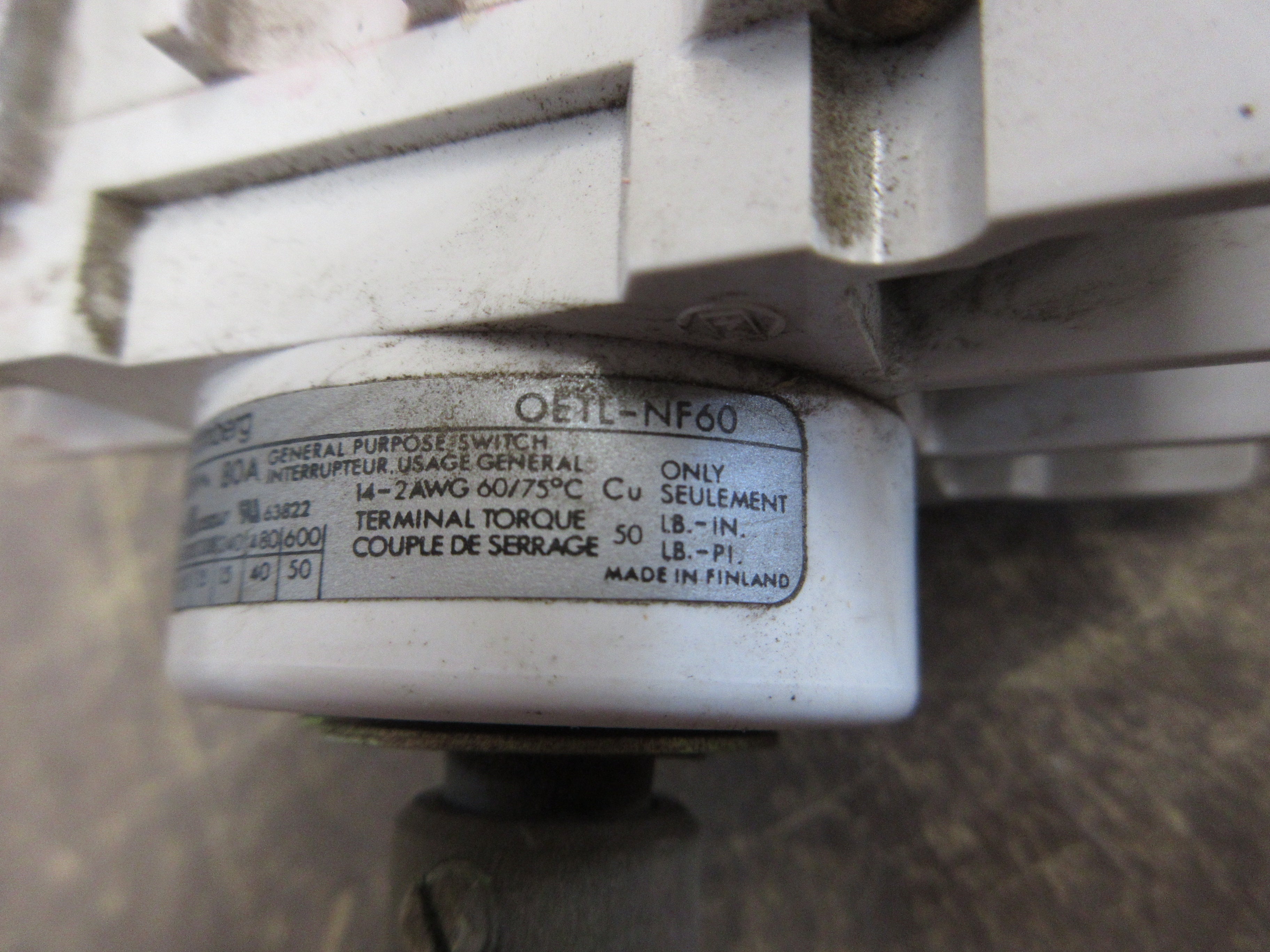 Stromberg Disconnect Switch OETL-NF60 80A 600V 3P *No Handle* Used