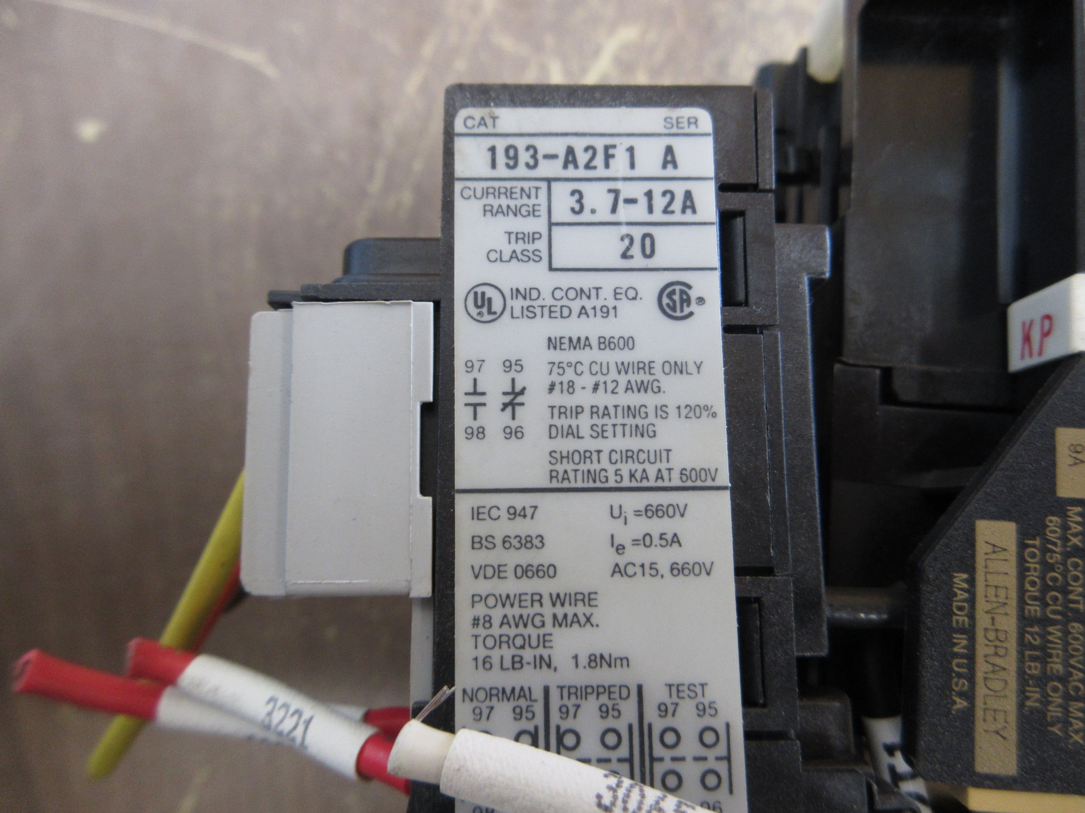 Allen-Bradley Reversing Starter 100-A09ND3 / 193-A2F1 120V Coil Trip: 3.7-12A