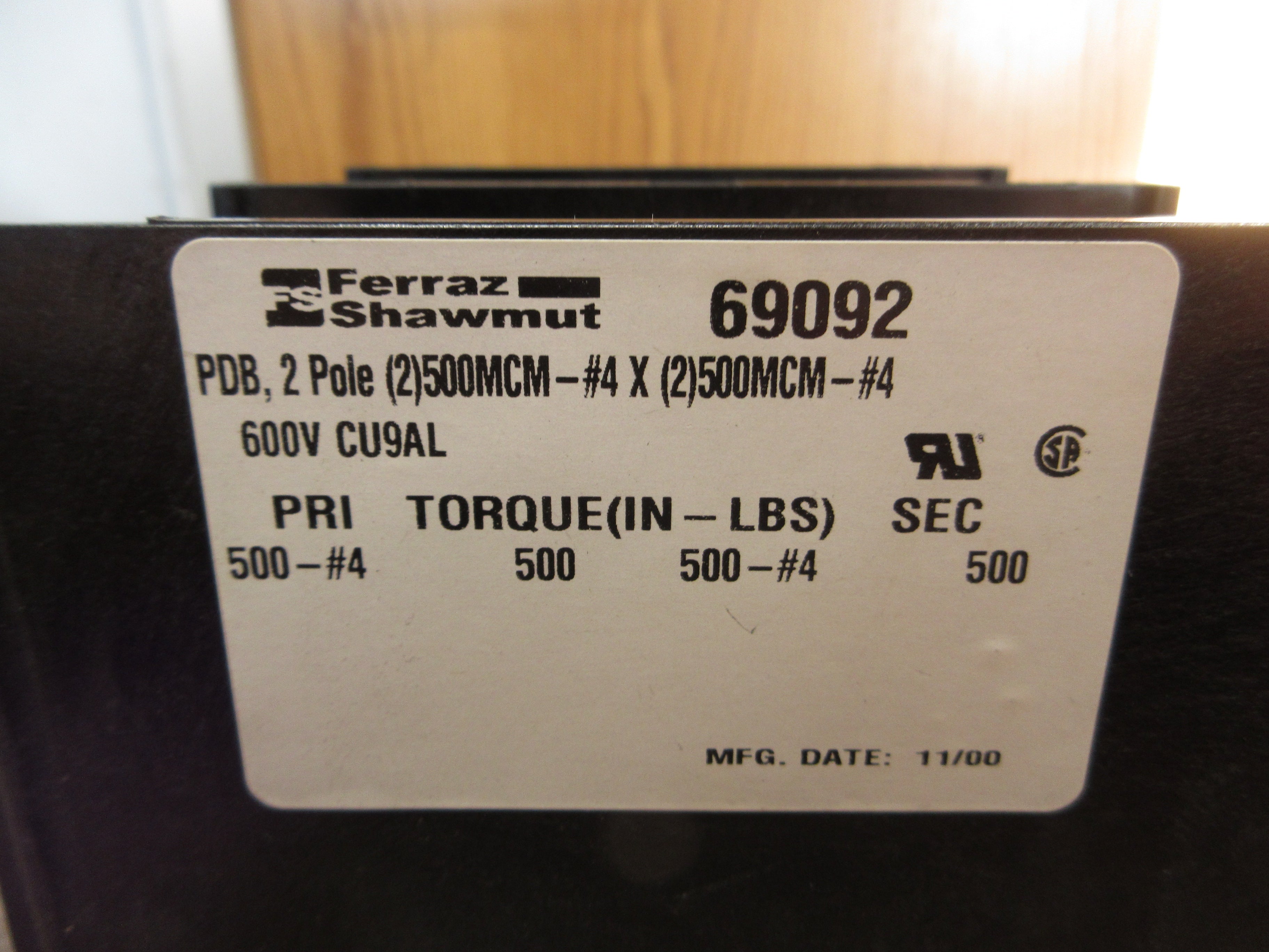 Ferraz Shawmut Power Distribution Block 69092 2P 600V Line: 500-#4 Load: 500-#4