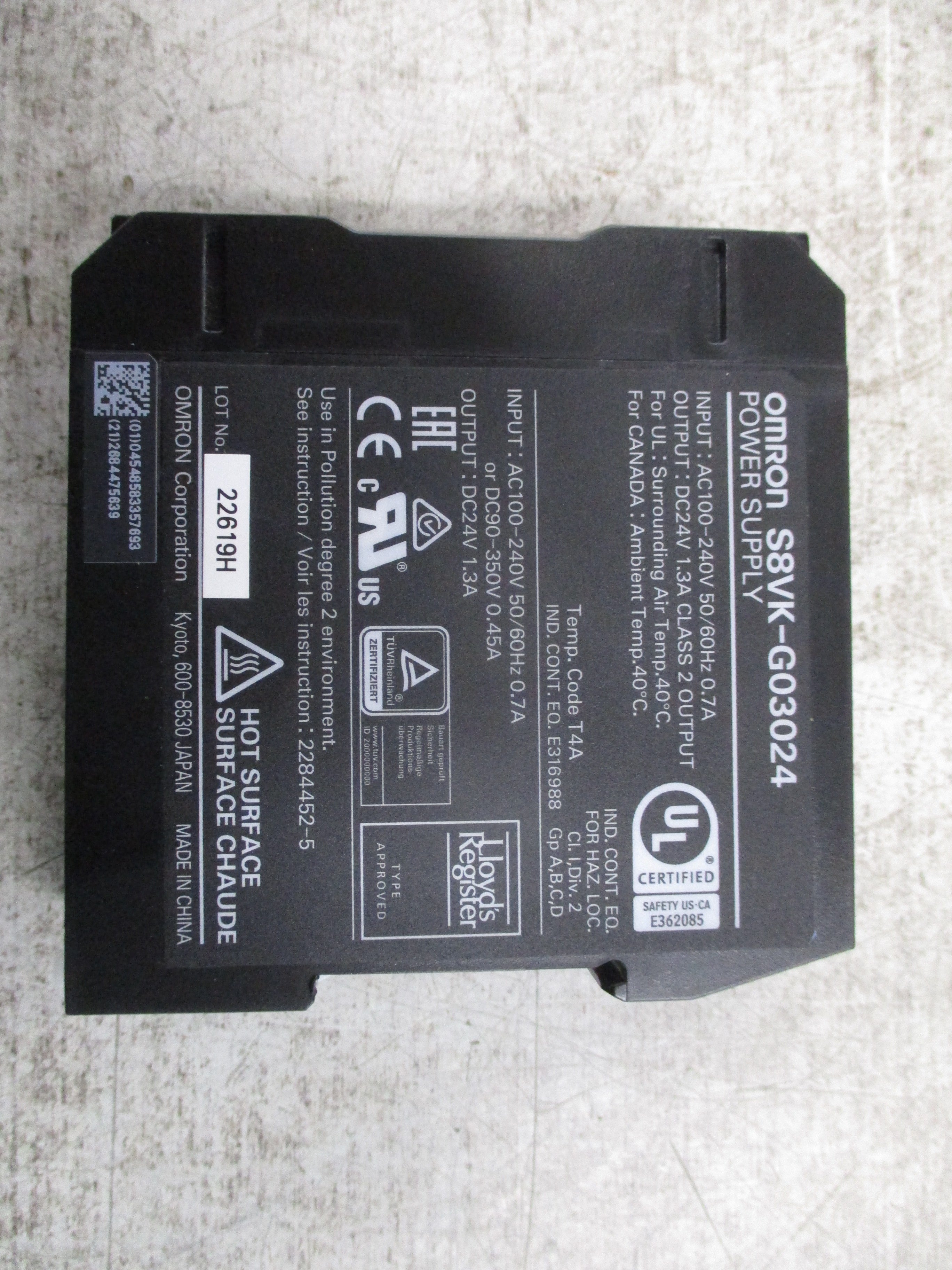 Omron Power Supply S8VK-G03024 Input: AC 100-240V 50/60Hz 0.7A Output: DC 24V 1.3A Used
