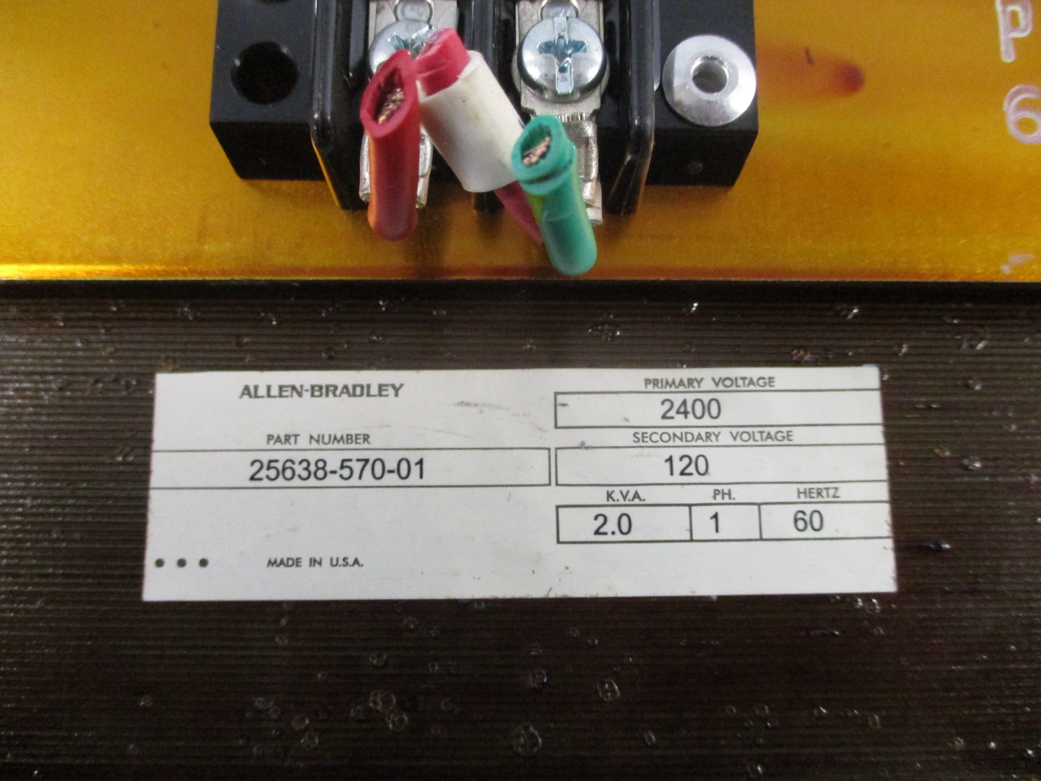 Allen-Bradley Transformer 25638-5701-01 2.0KVA Pri: 2400V Sec: 120V 1Ph 60Hz Used