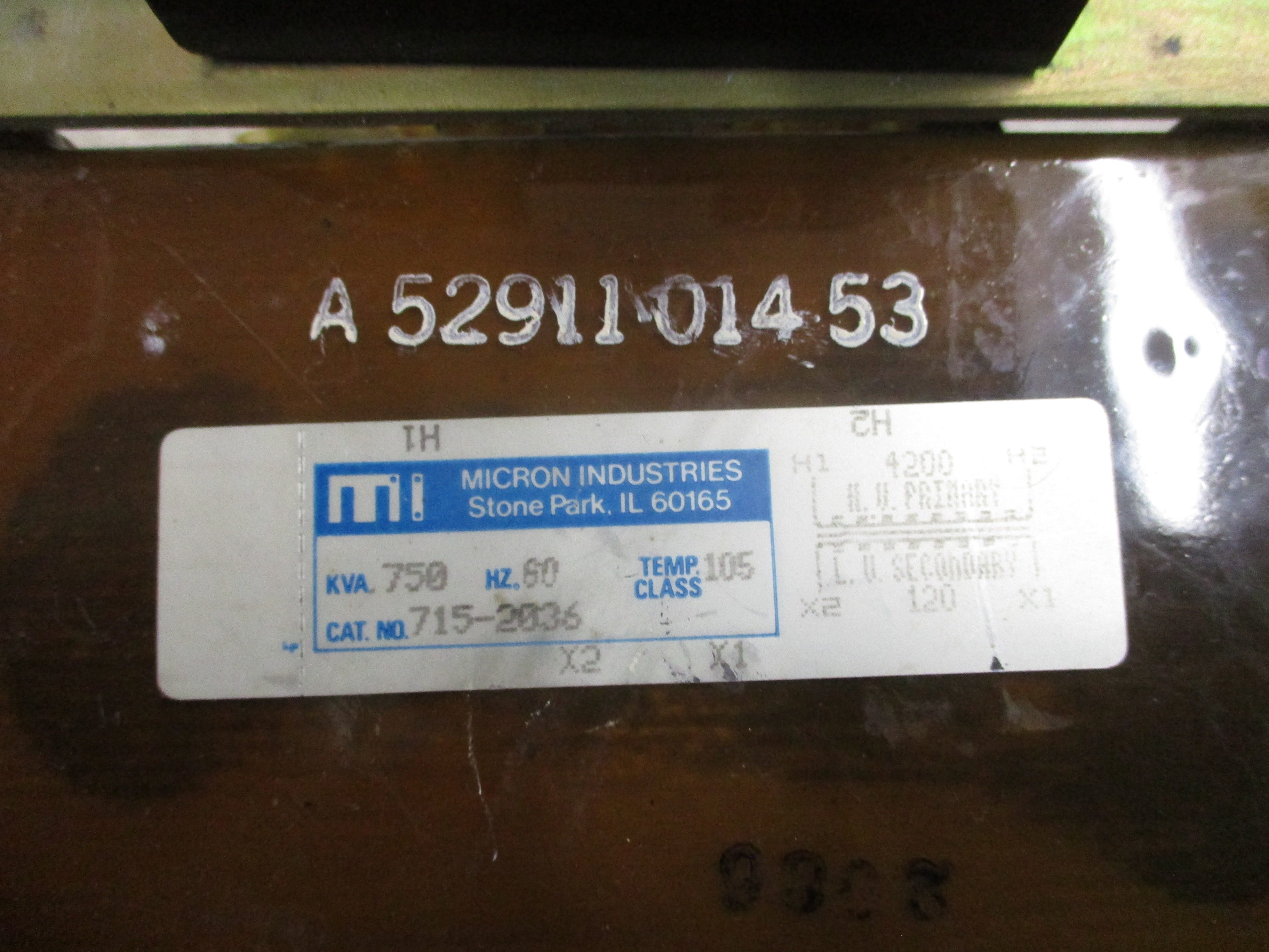 Micron Transformer 715-2036 0.750KVA Pri: 4200V Sec: 120V 60Hz Used