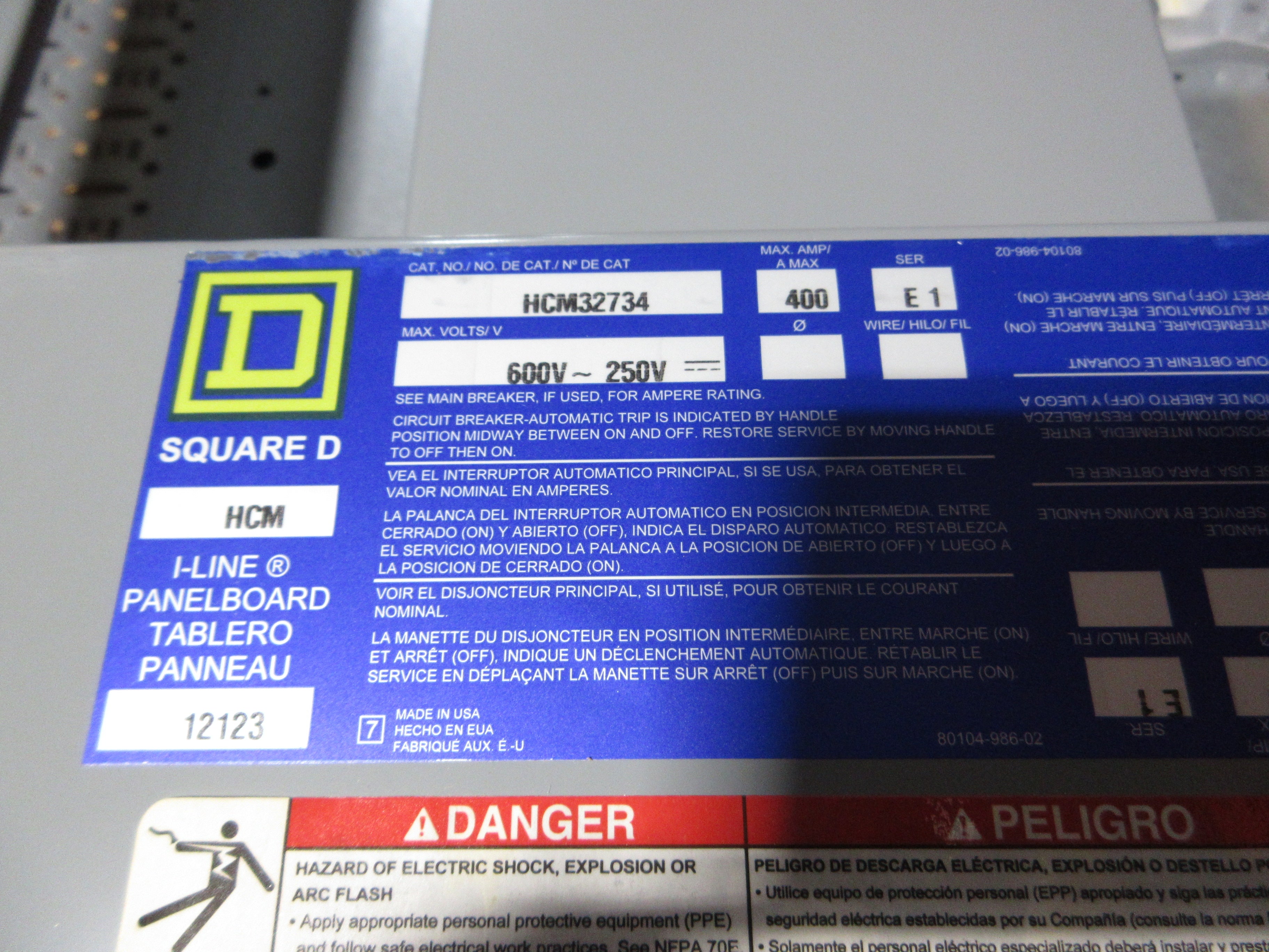 Square D I-Line Panelboard Interior HCM32734 Ser. E1 400A New Surplus