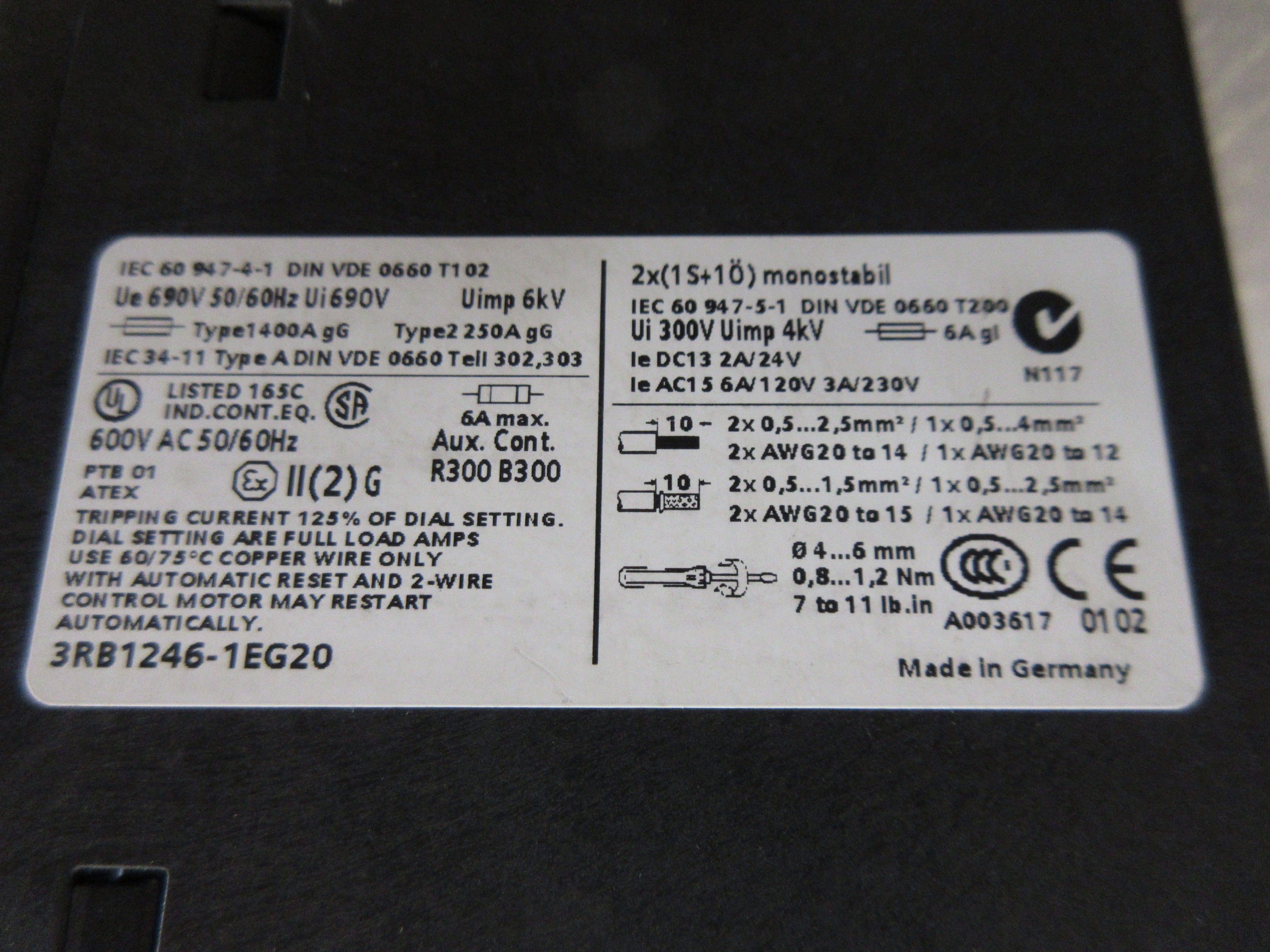 Siemens Solid State Overload 3RB1246-1EG20 Trip: 25-100A Used