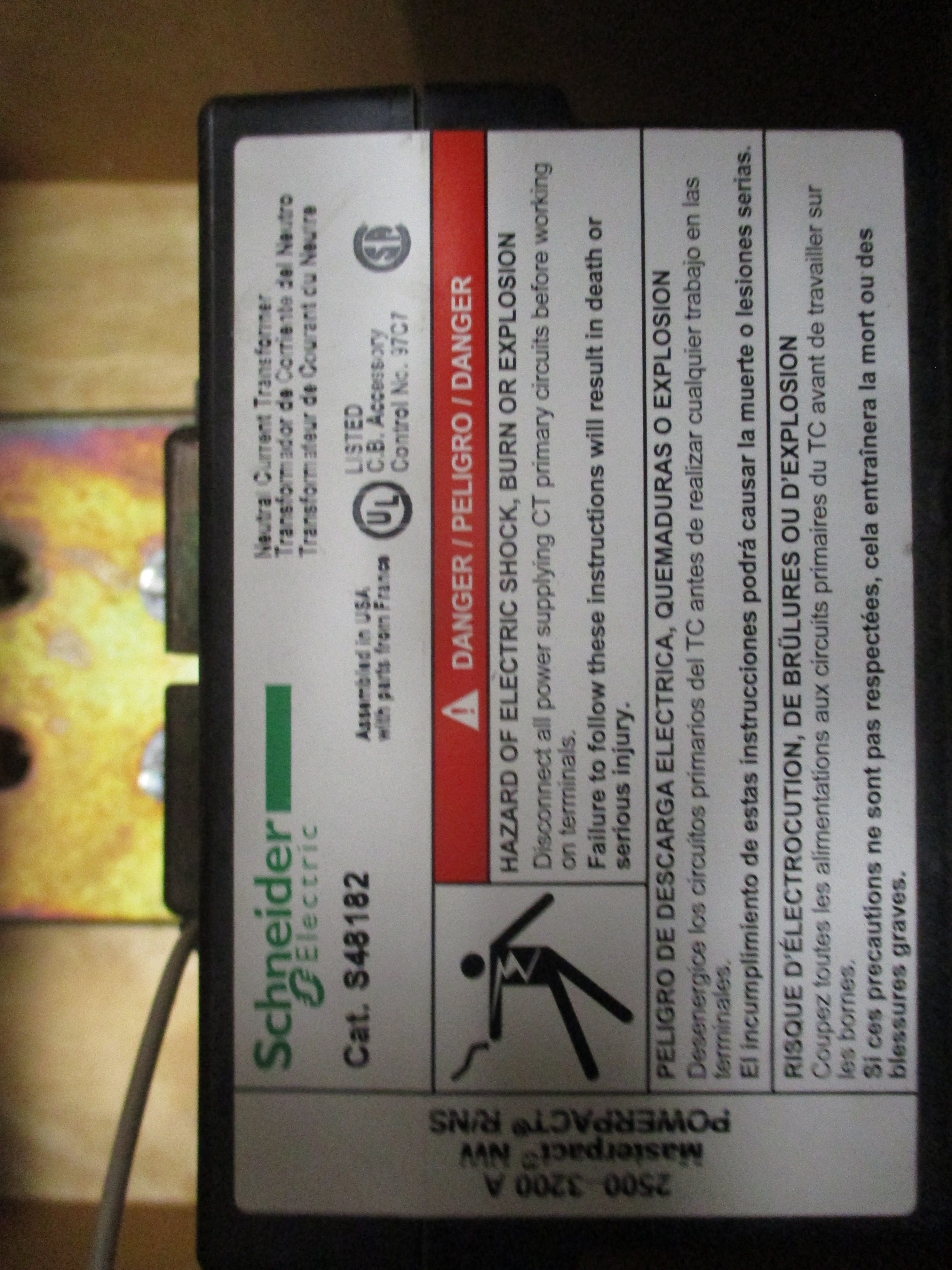 Schneider Electric Masterpact/PowerPact Neutral Current Transformer S48182 3000A New Surplus