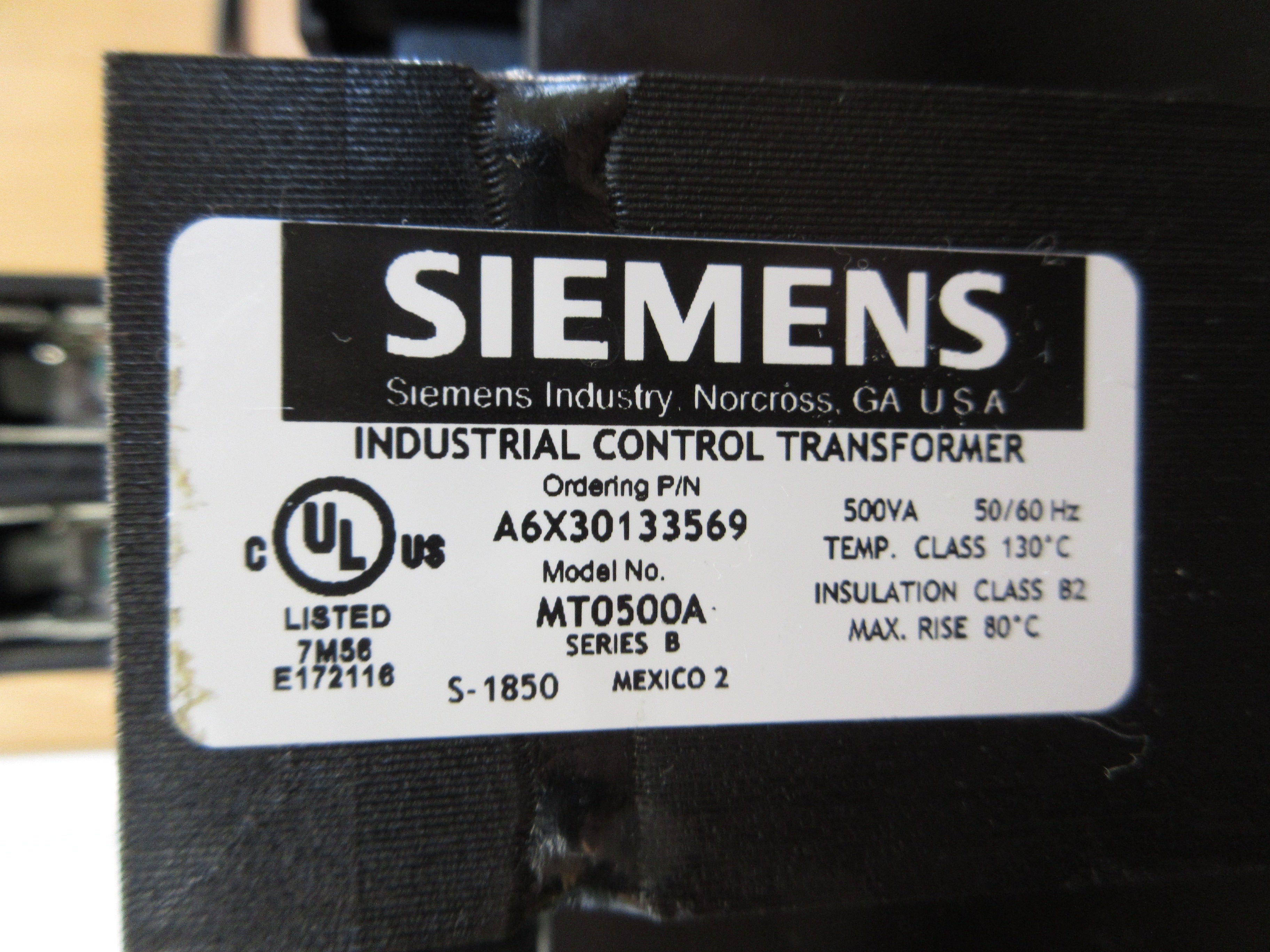 Siemens MT0500A Control Transformer A6X30133569 Ser. B 500VA Pri: 240/480V Used