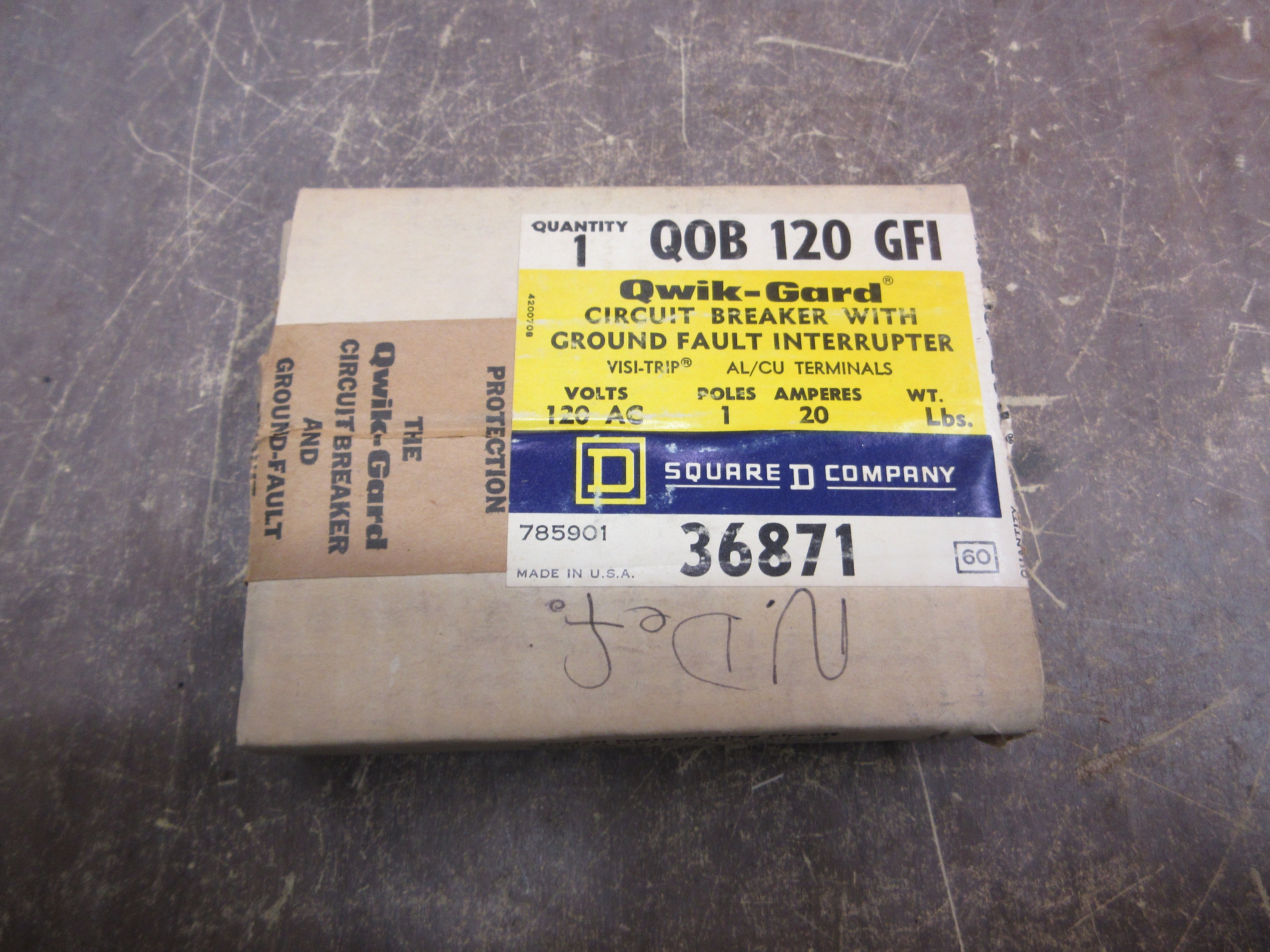 Square D Bolt-On Circuit Breaker QOB120GFI 20A 120V 1P w/ GFI New Surplus