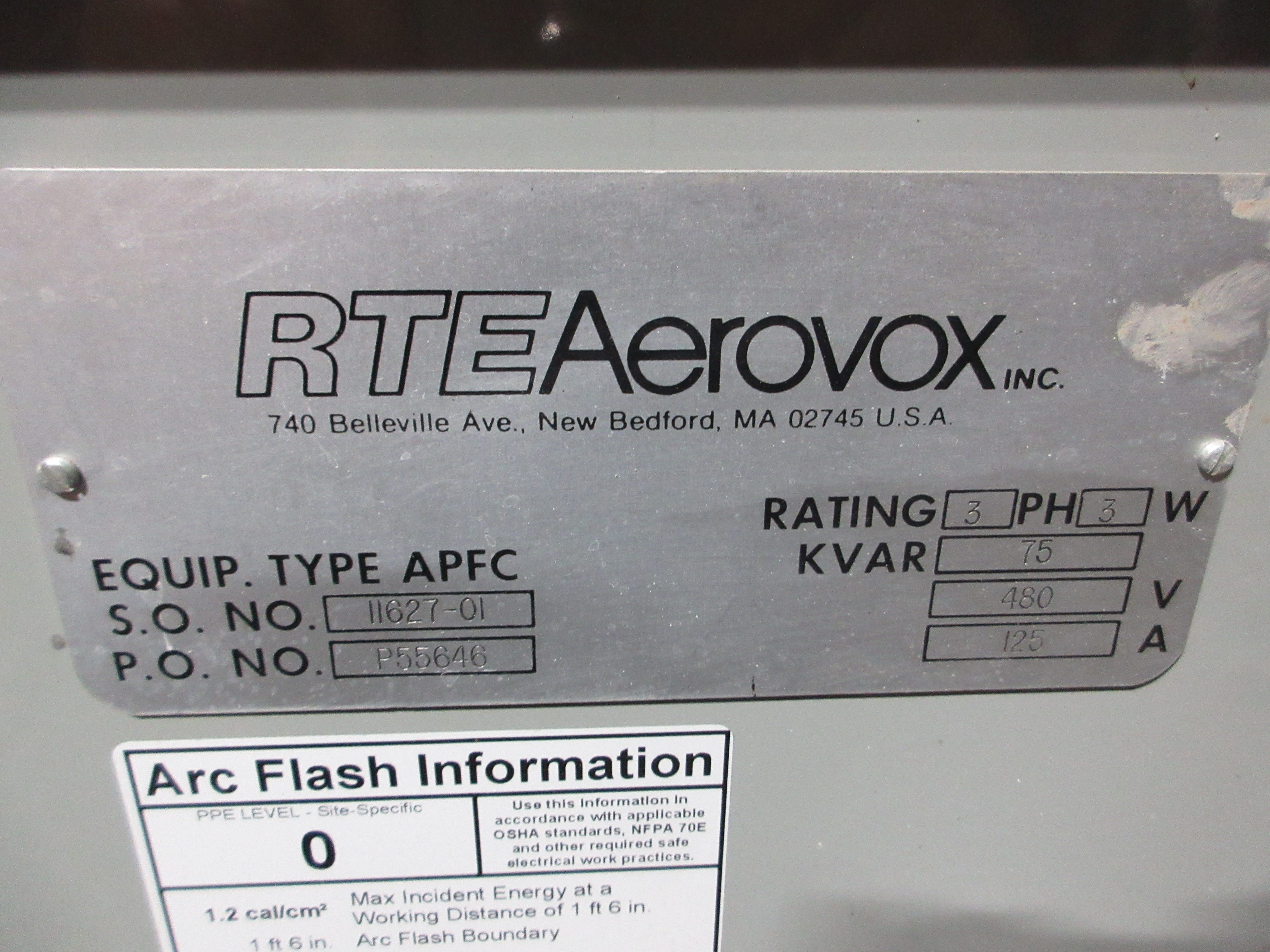 RTE Aerovox Capacitor APFC 75kVAR 480V 125A 3Ph 3W Bosch M 739.7 Controller Used