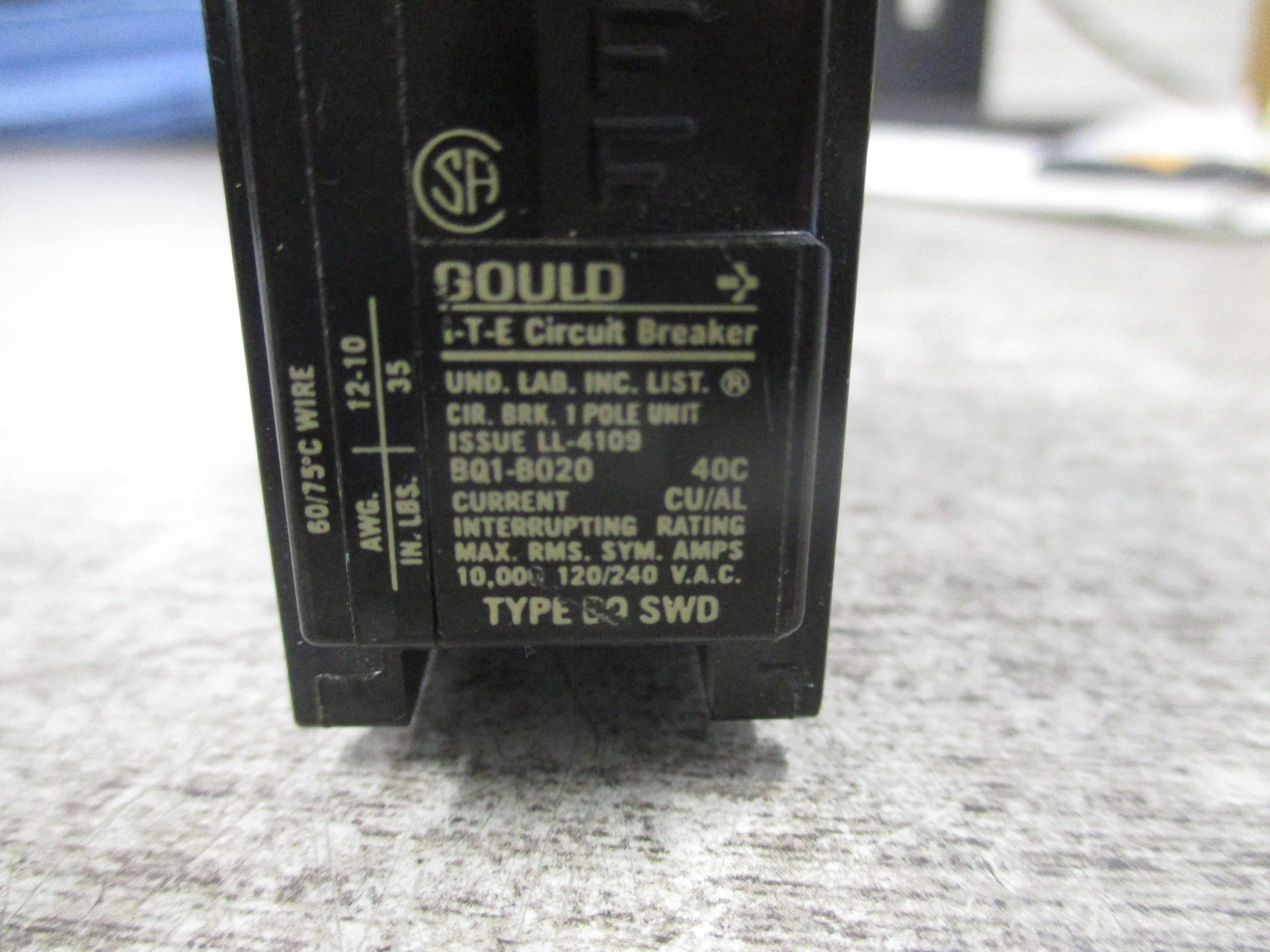 Gould ITE Circuit Breaker BQ1-B020 20A 120/240V 1P *Lot of 20* Used